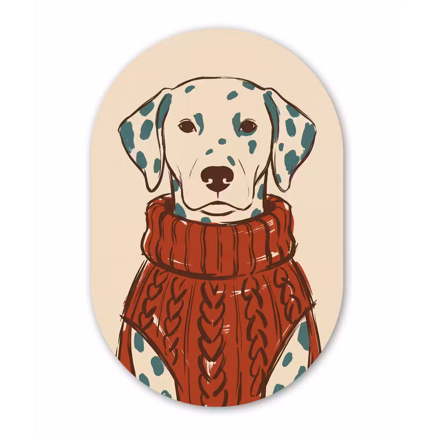 Hond - Trui - Winter - Dieren - Rood Wandcirkel Ovaal Aluminium middel -3d