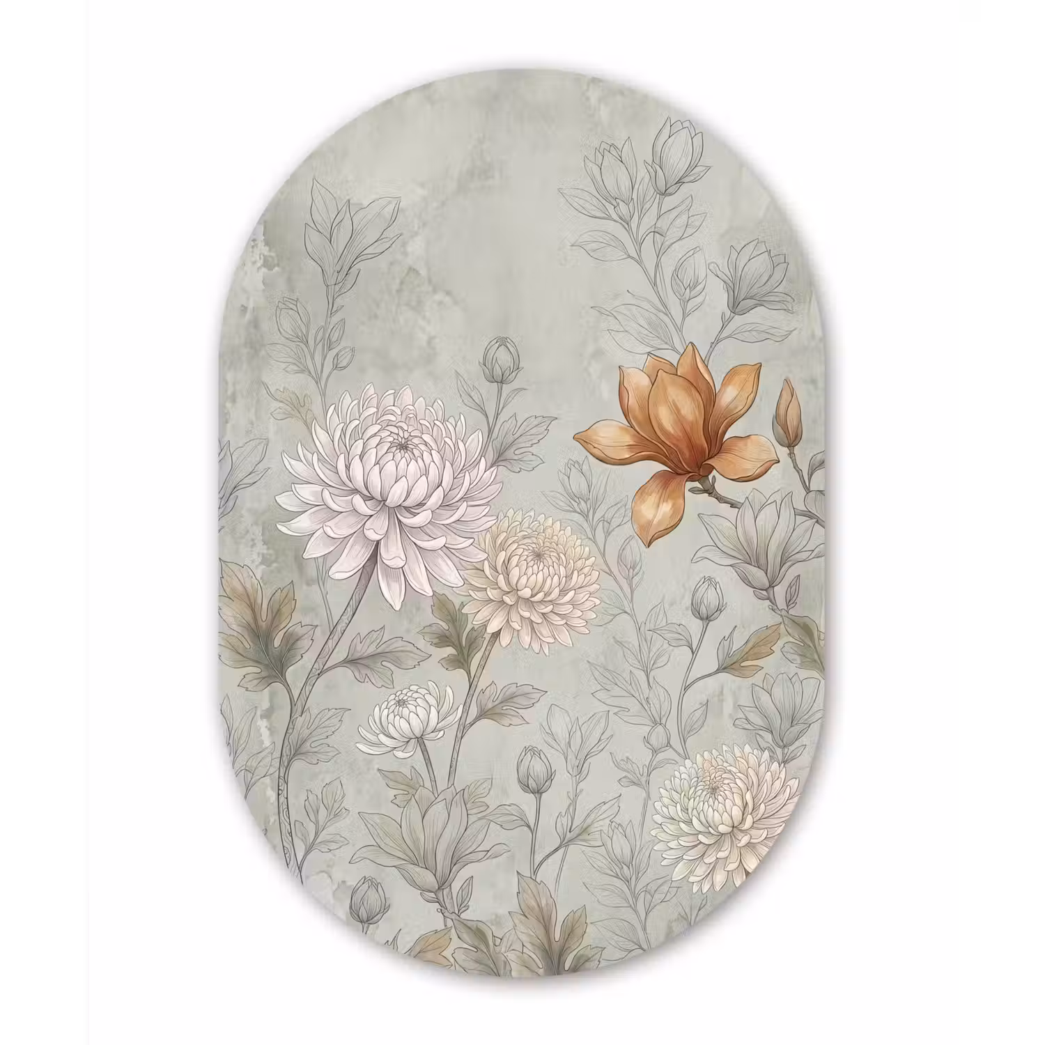 Illustratie - Bloemen - Groen Wandcirkel Ovaal Aluminium middel -3d