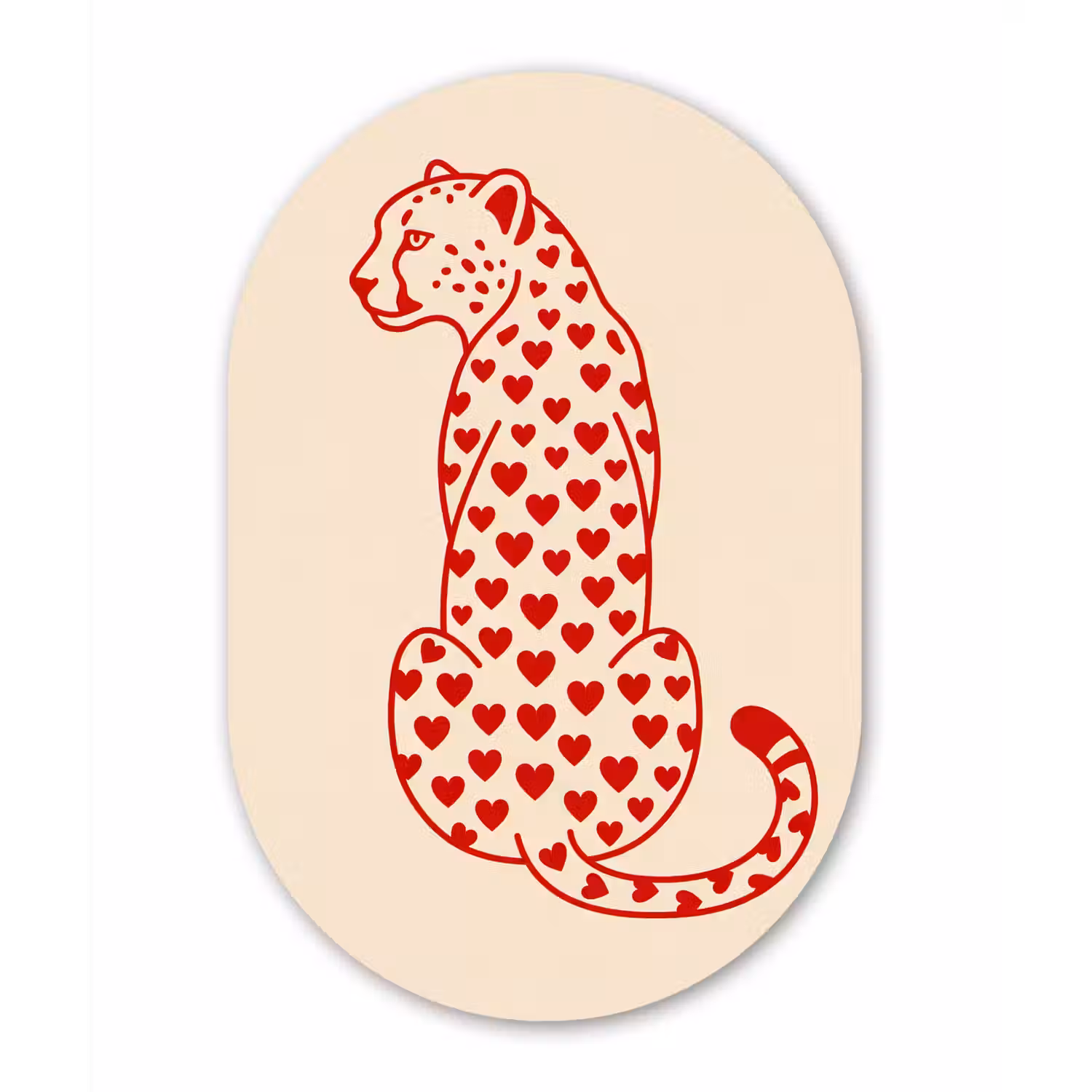 Kat - Harten - Dieren - Modern - Rood Wandcirkel Ovaal Aluminium middel -3d