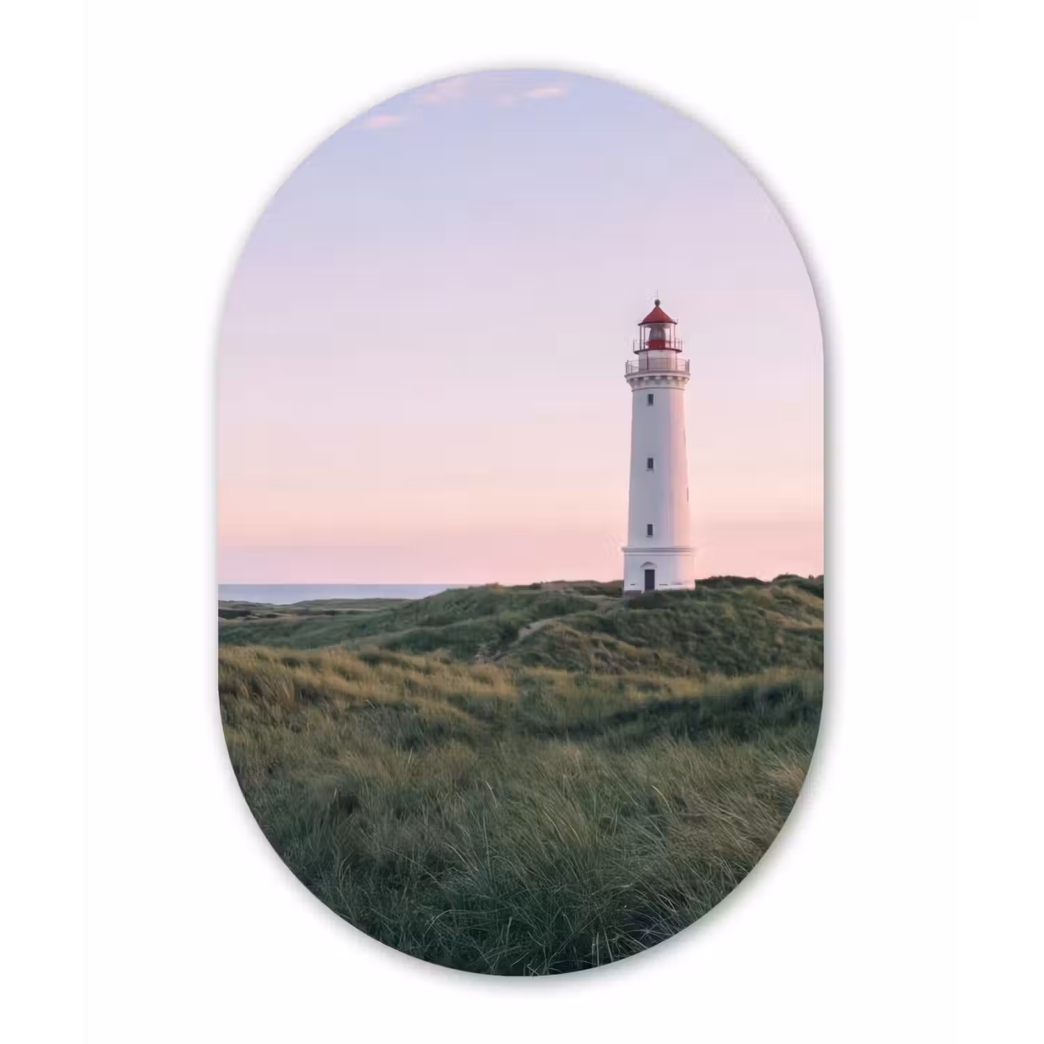 Vuurtoren - Duinlandschap - Zee Wandcirkel Ovaal Aluminium middel -3d