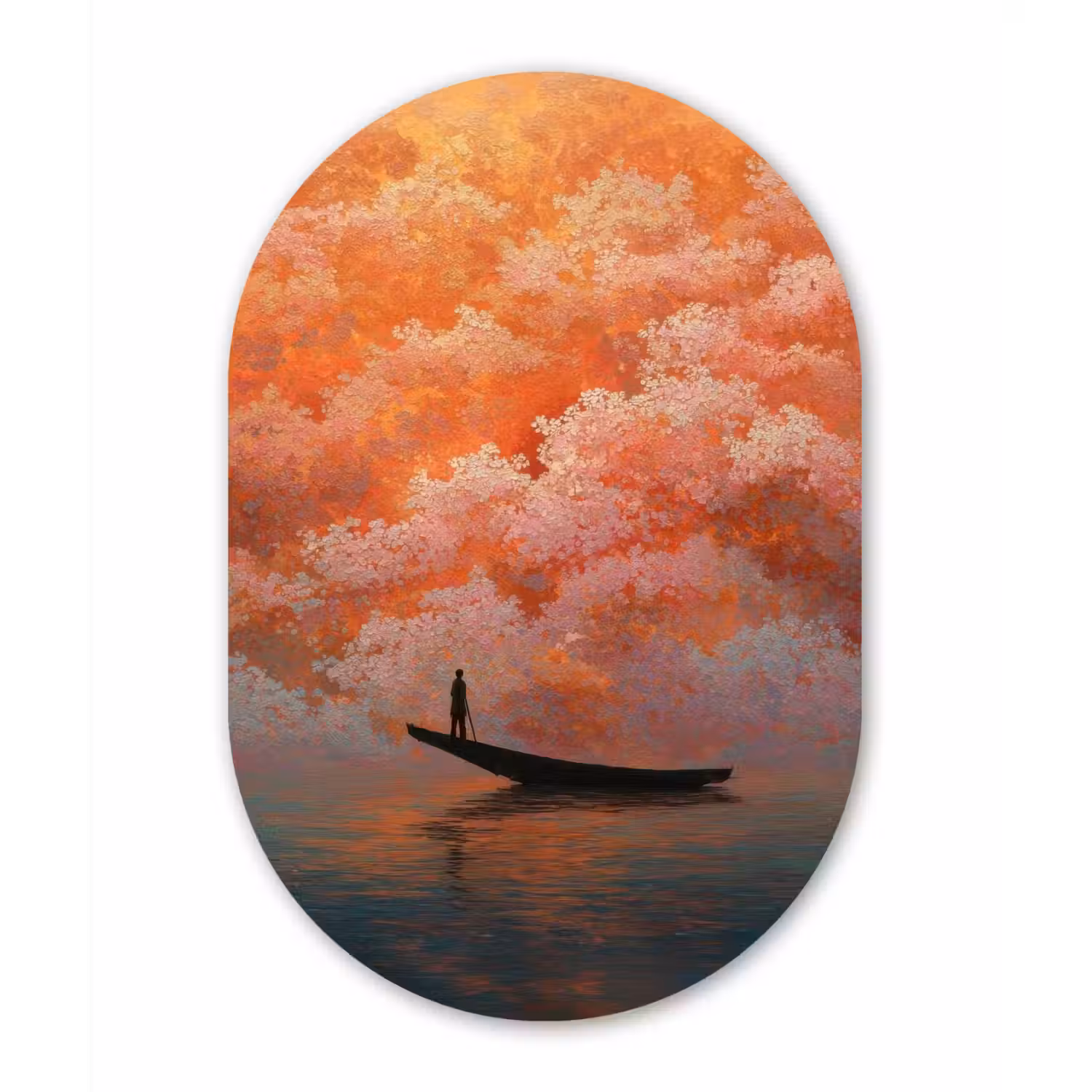 Zee - Boot - Wolken - Oranje Wandcirkel Ovaal Aluminium middel -3d