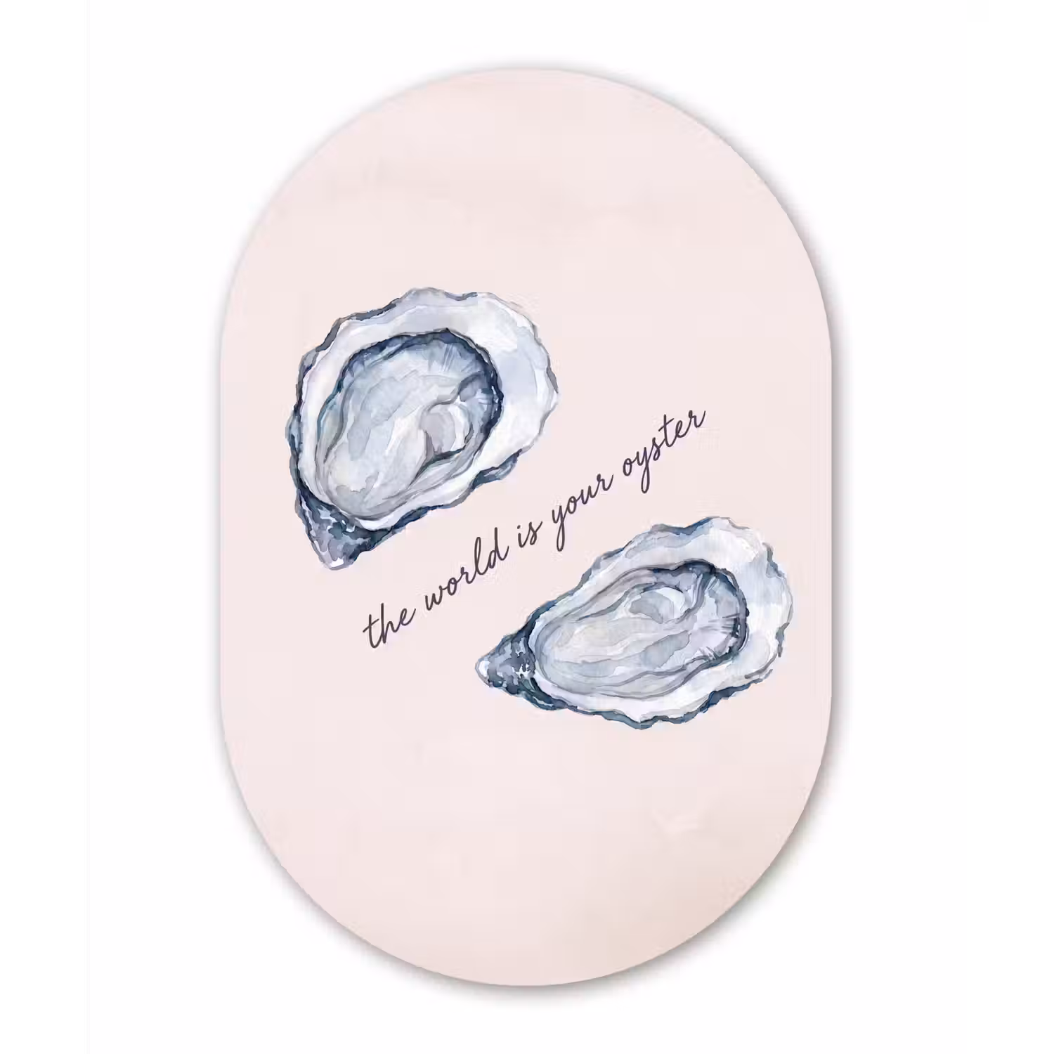Zeeleven - Oester - Aquarel - Minimalistisch - Blauw Wandcirkel Ovaal Aluminium middel -3d