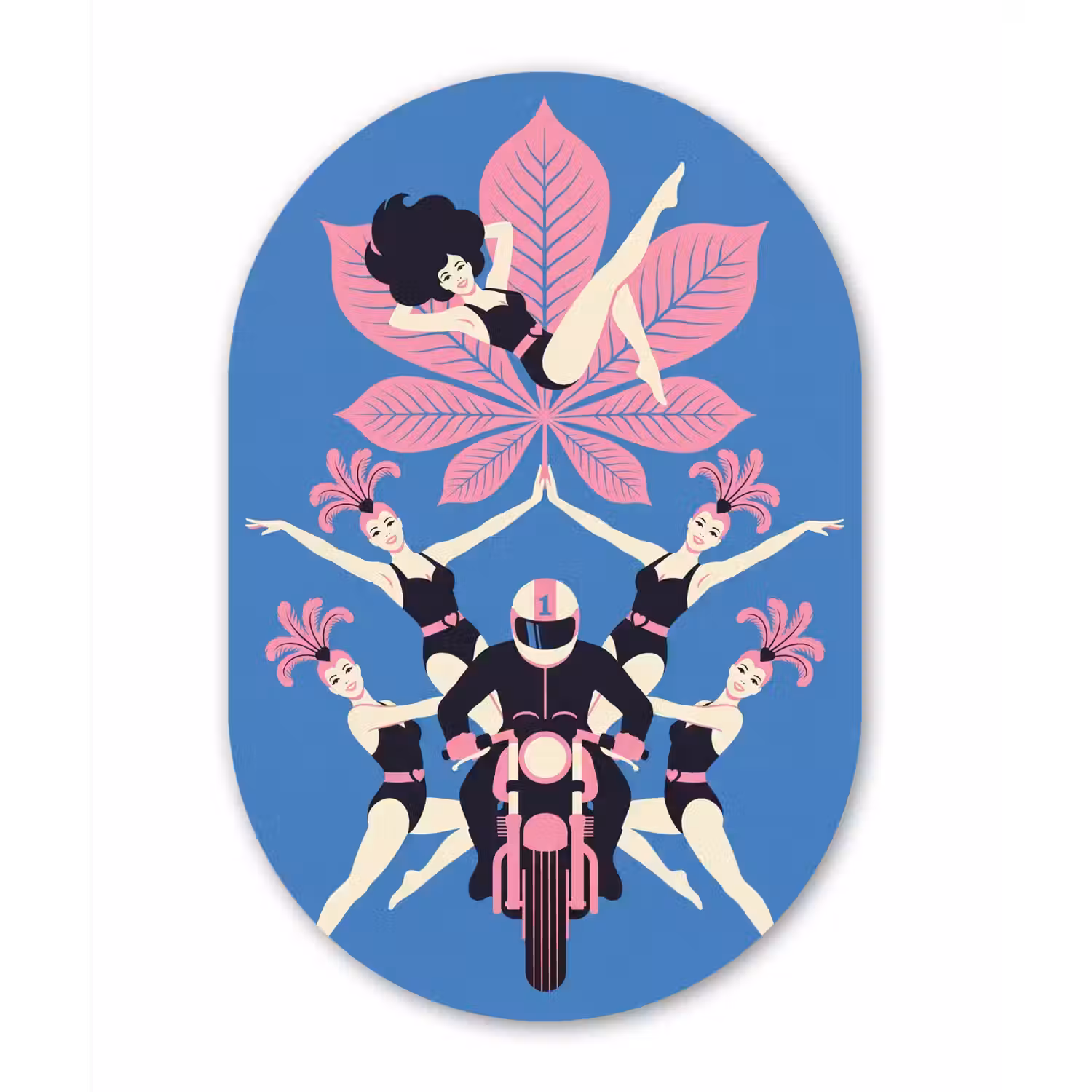 Mensen - Dans - Motor - Retro - Roze Wandcirkel Ovaal Aluminium middel -3d