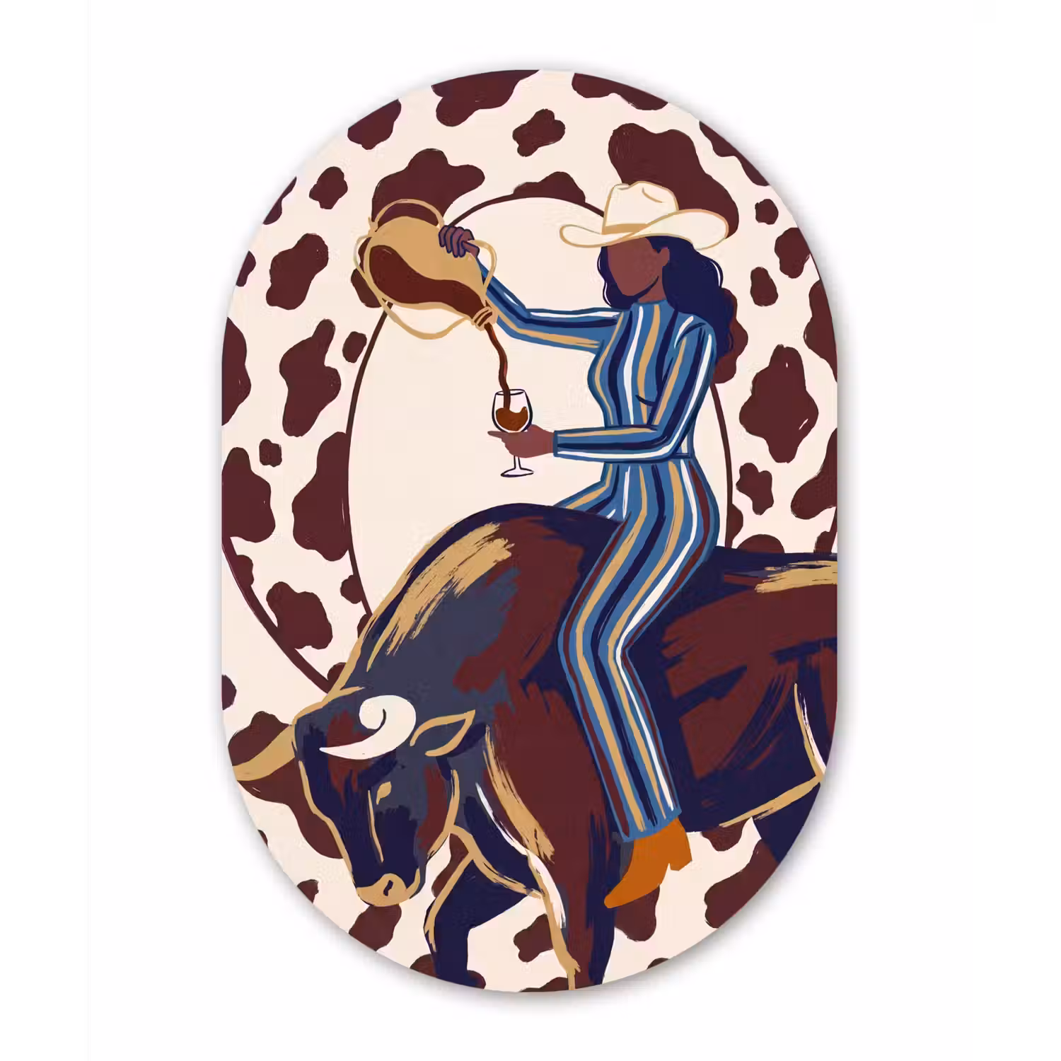 Mensen - Dieren - Cowboy - Abstract - Kleurrijk Wandcirkel Ovaal Aluminium middel -3d