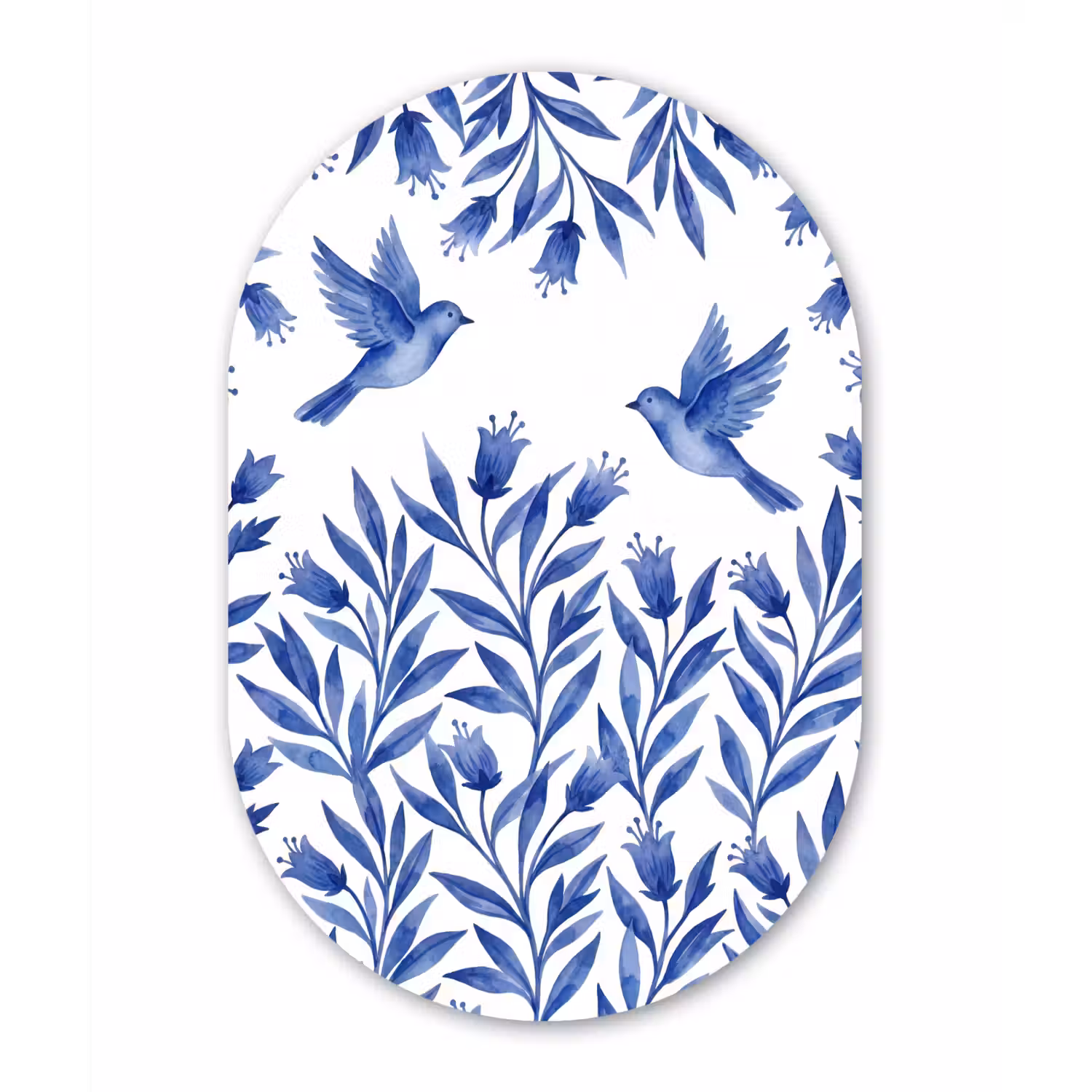 Modern - Vogels - Delfts - Blauw Wandcirkel Ovaal Aluminium middel -3d