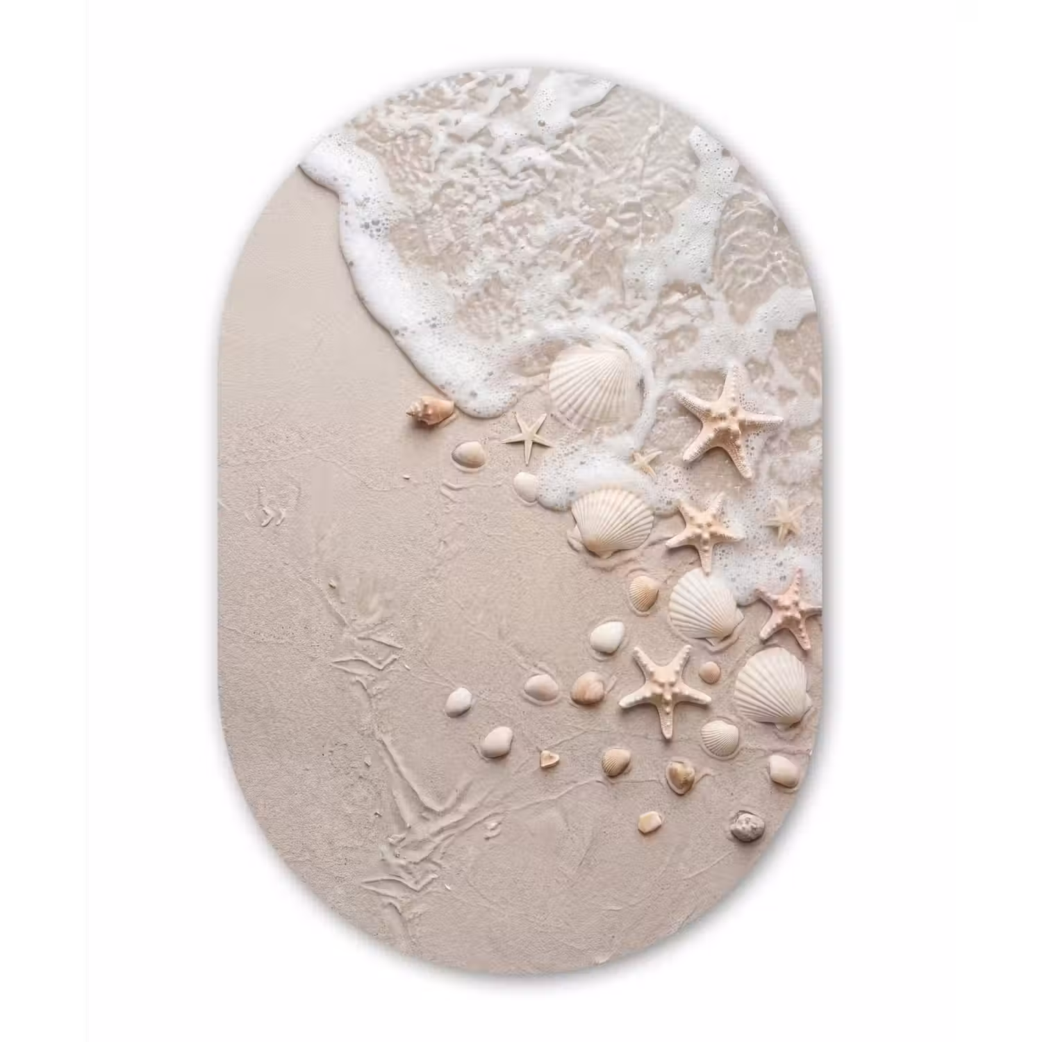 Schelpen - Zeesterren - Strand Wandcirkel Ovaal Aluminium middel -3d