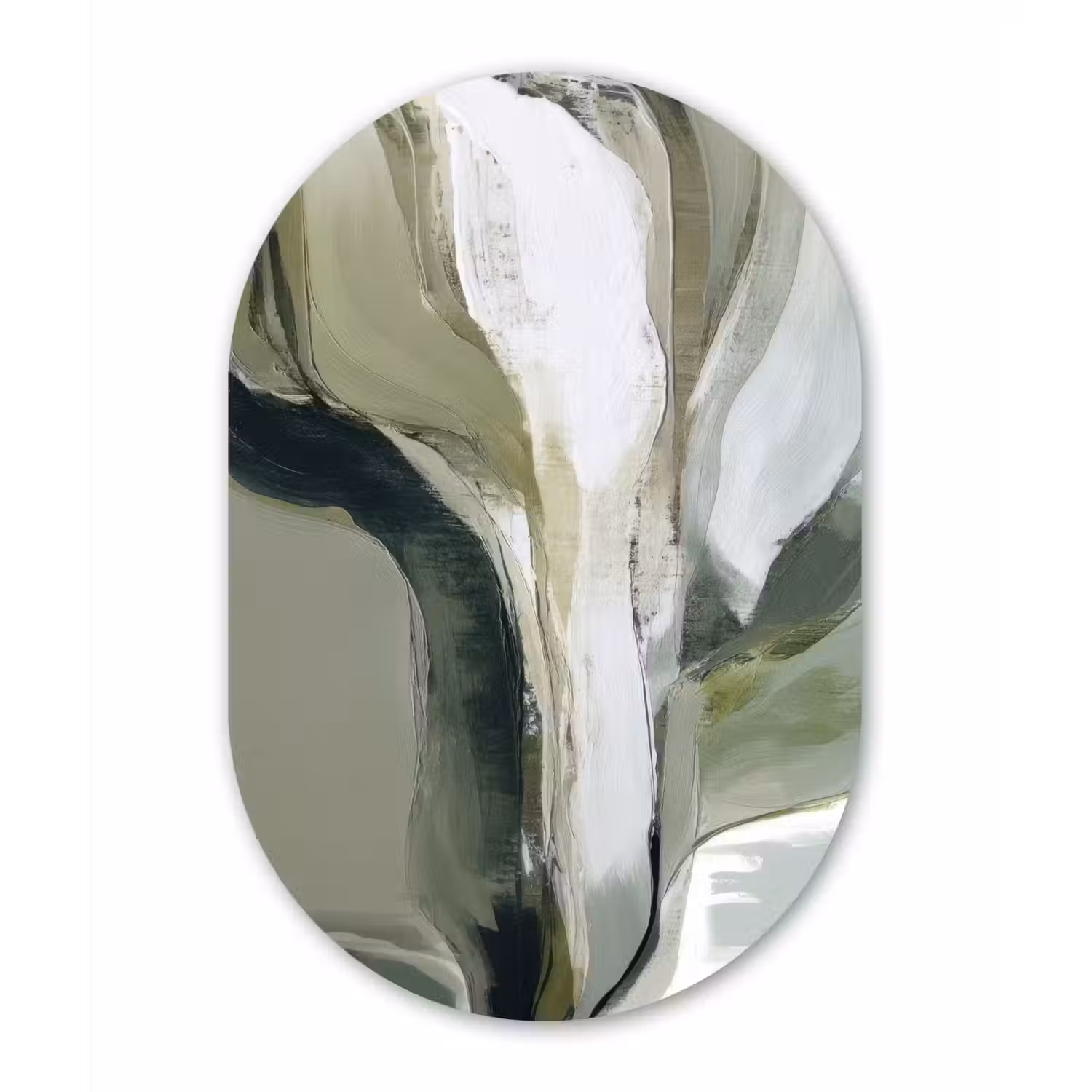 Natuur - Abstract - Groen - Penseelstreken Wandcirkel Ovaal Aluminium middel -3d