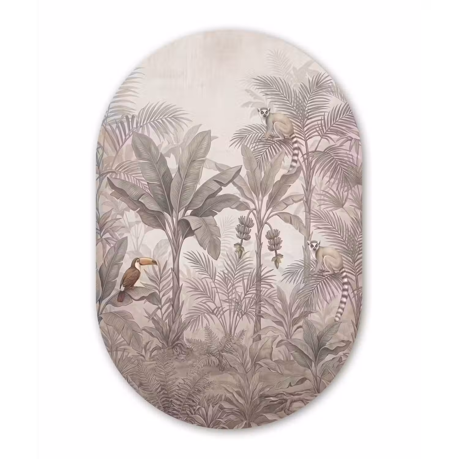 Natuur - Jungle - Ringstaartmaki - Bruin Wandcirkel Ovaal Aluminium middel -3d