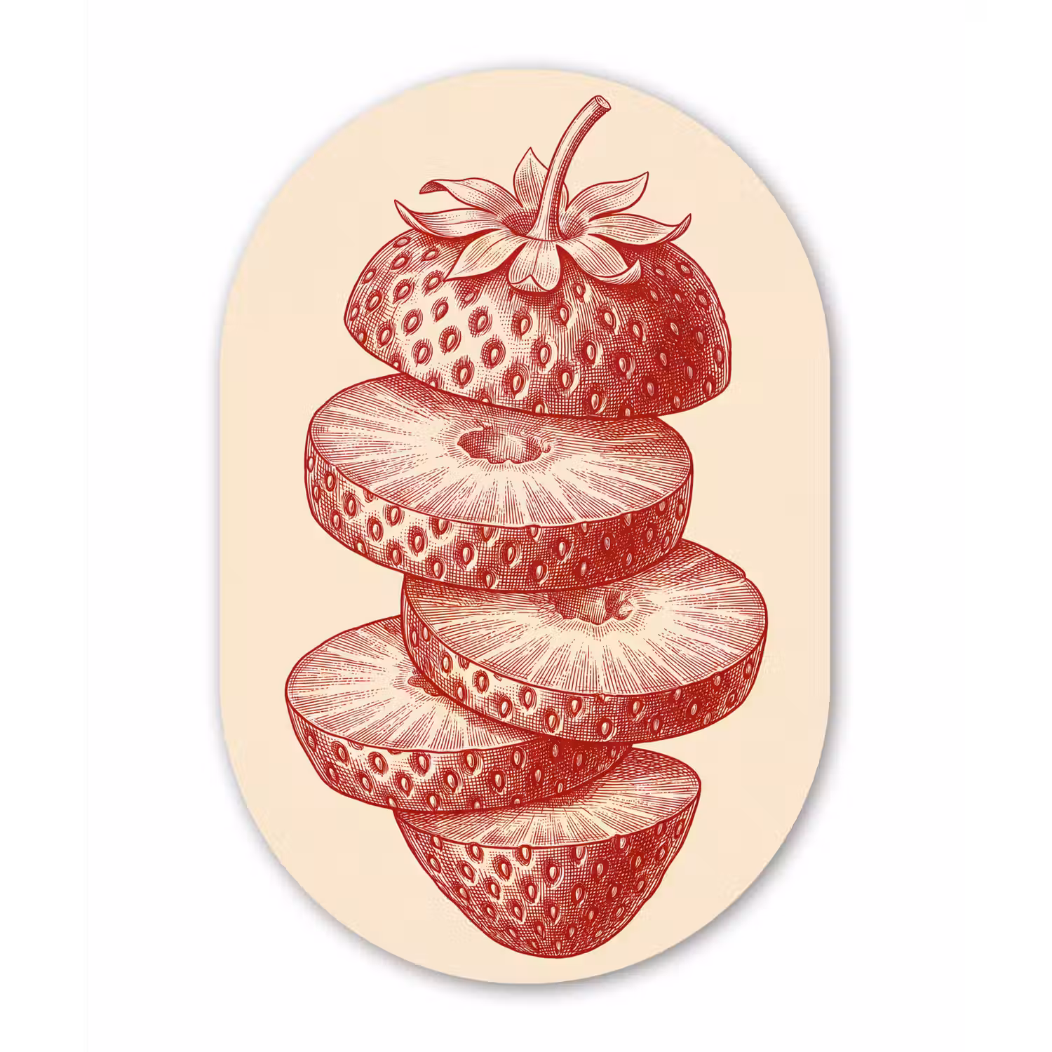 Fruit - Gesneden - Illustratie - Rood - Vintage Wandcirkel Ovaal Aluminium middel -3d