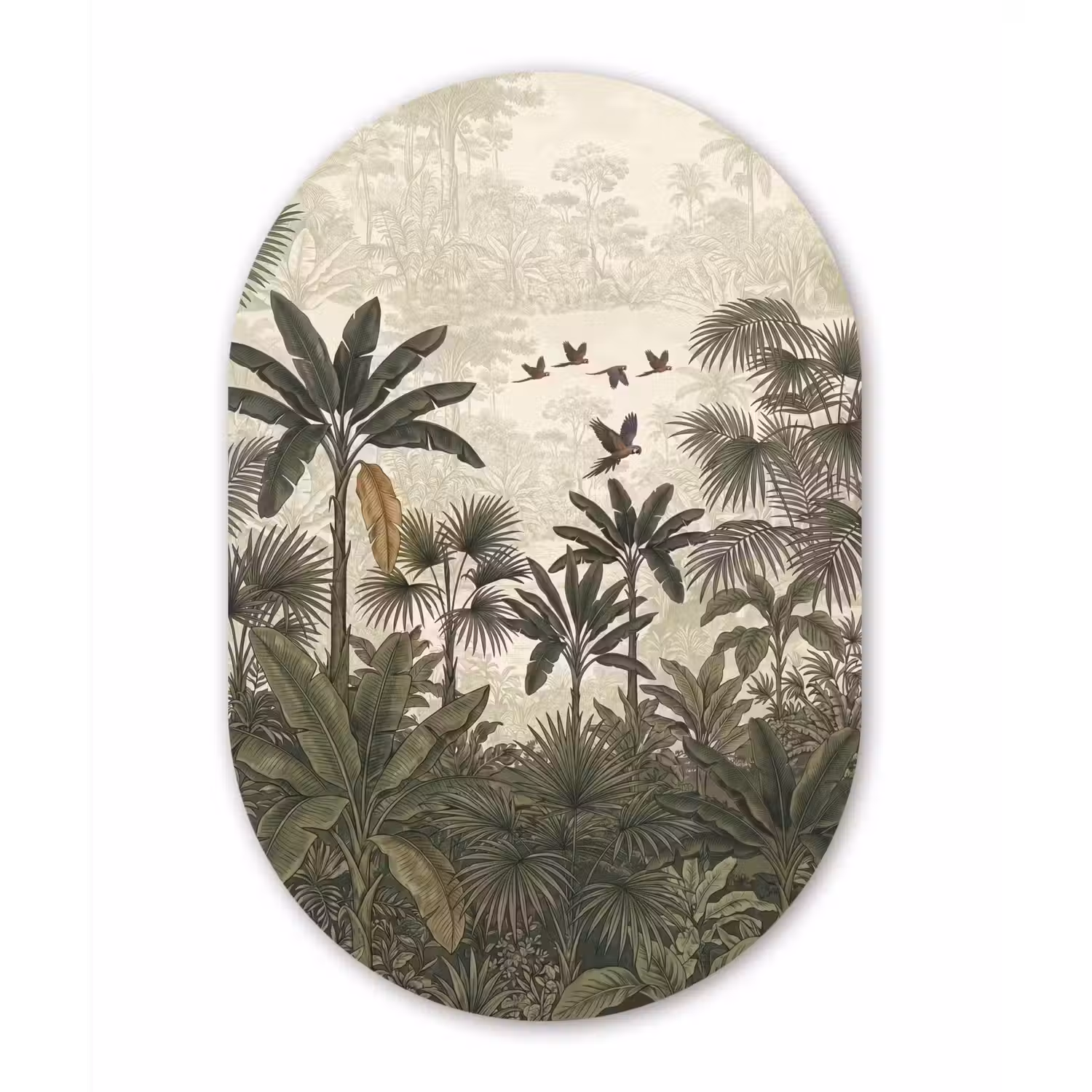 Papagaaien - Jungle - Tropisch - Green Wandcirkel Ovaal Aluminium middel -3d