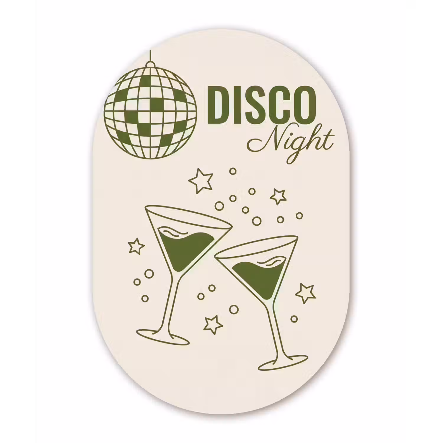 Feest - Disco - Drank - Illustratie - Groen Wandcirkel Ovaal Aluminium middel -3d