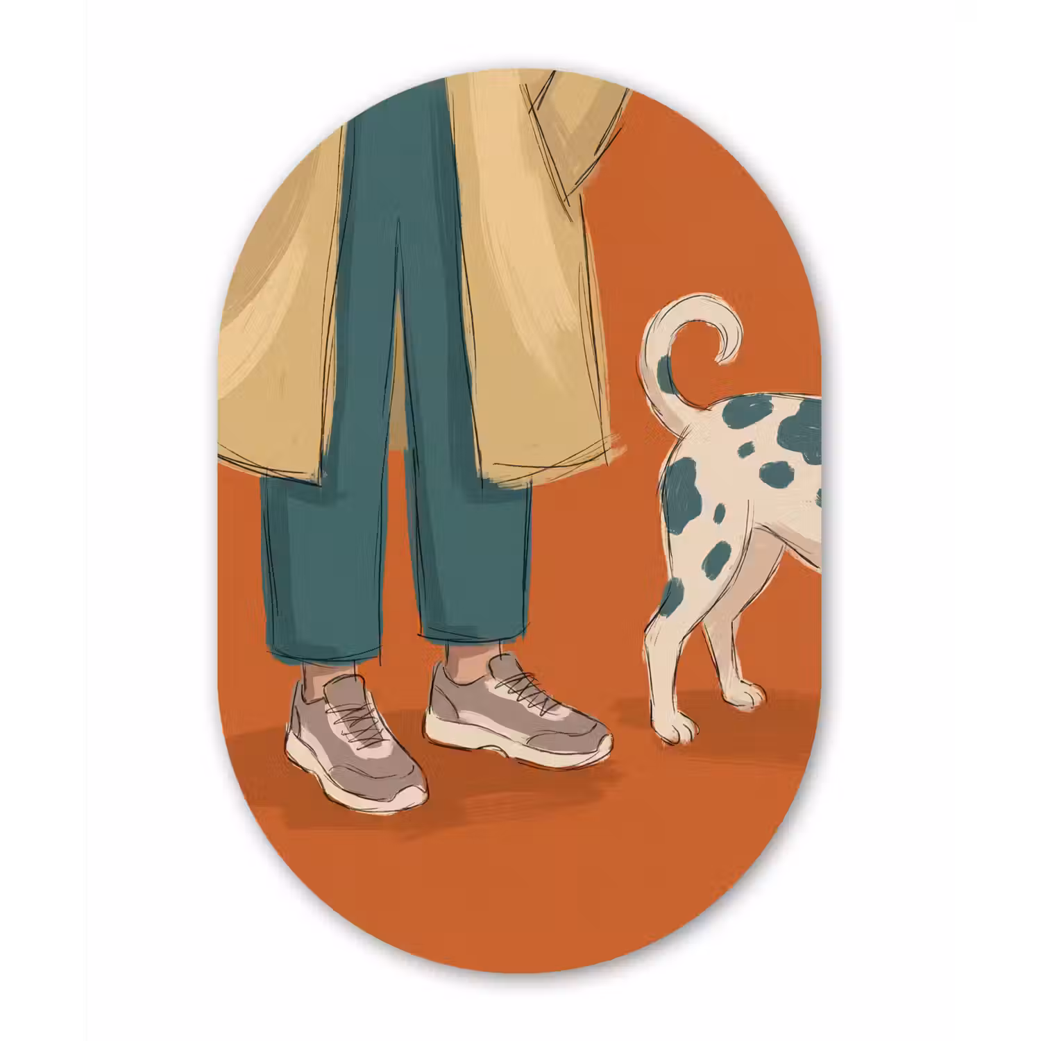 Persoon - Hond - Dieren - Illustratie - Modern Wandcirkel Ovaal Aluminium middel -3d