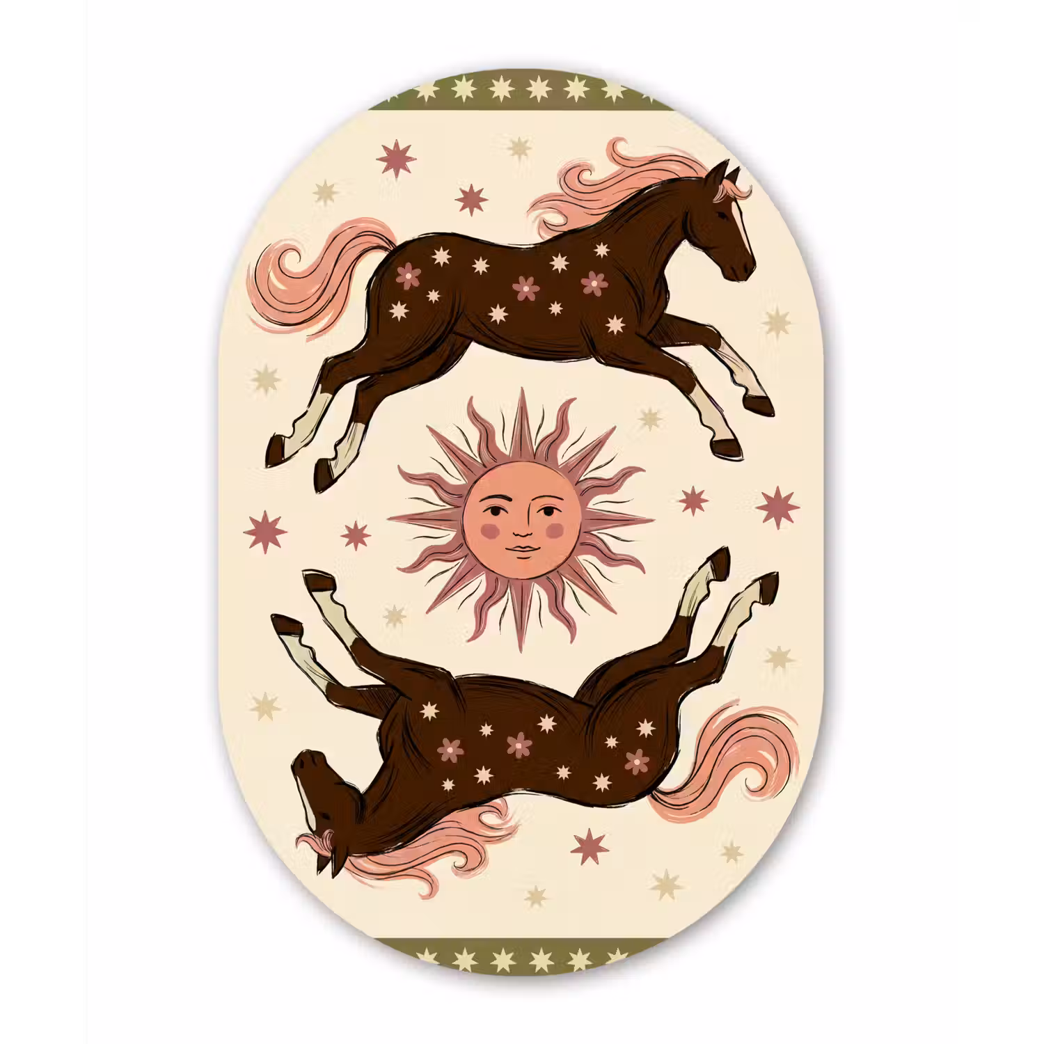 Paard - Zon - Mystiek - Illustratie - Roze Wandcirkel Ovaal Aluminium middel -3d