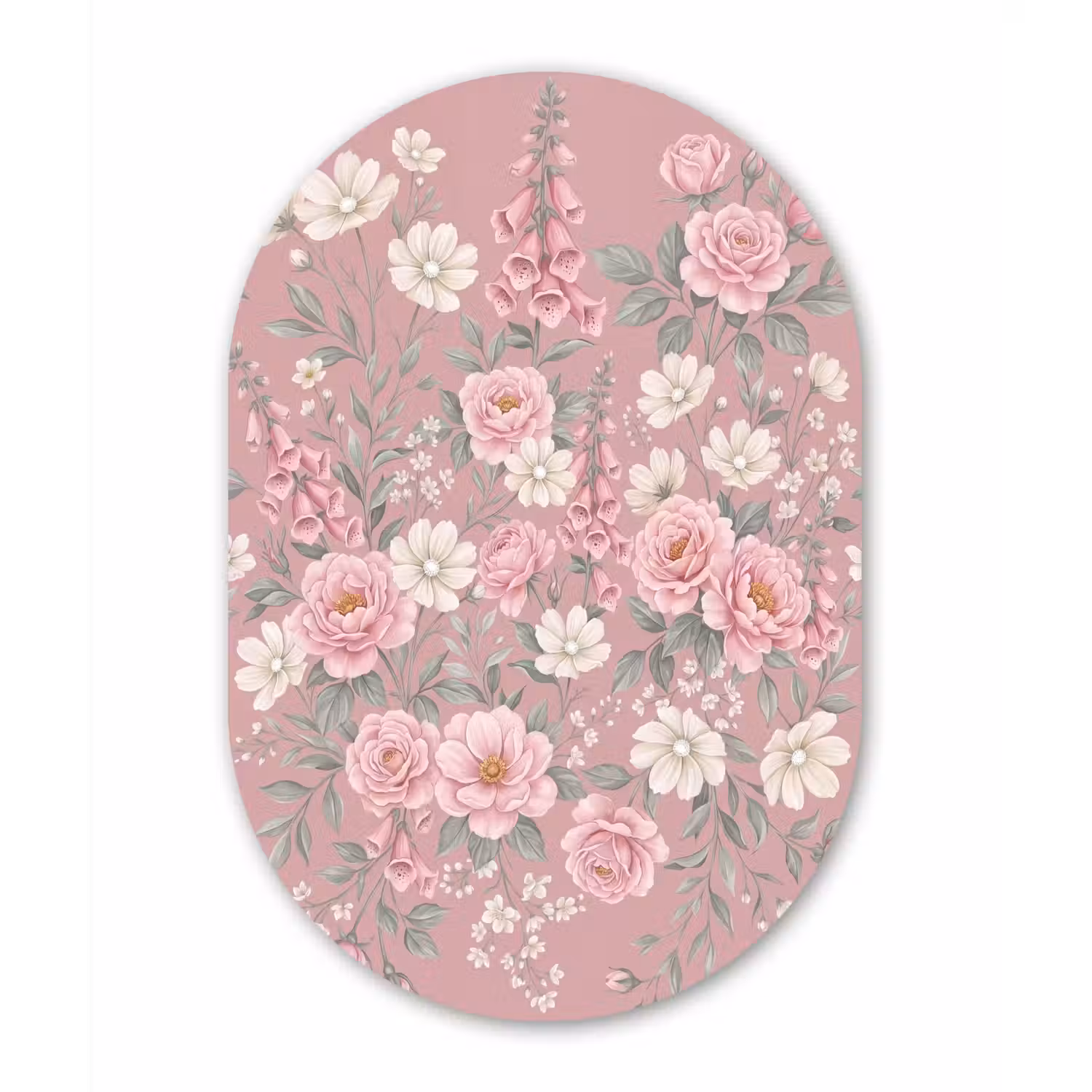 Pioenrozen - Vingerhoedskruid - Pink Wandcirkel Ovaal Aluminium middel -3d