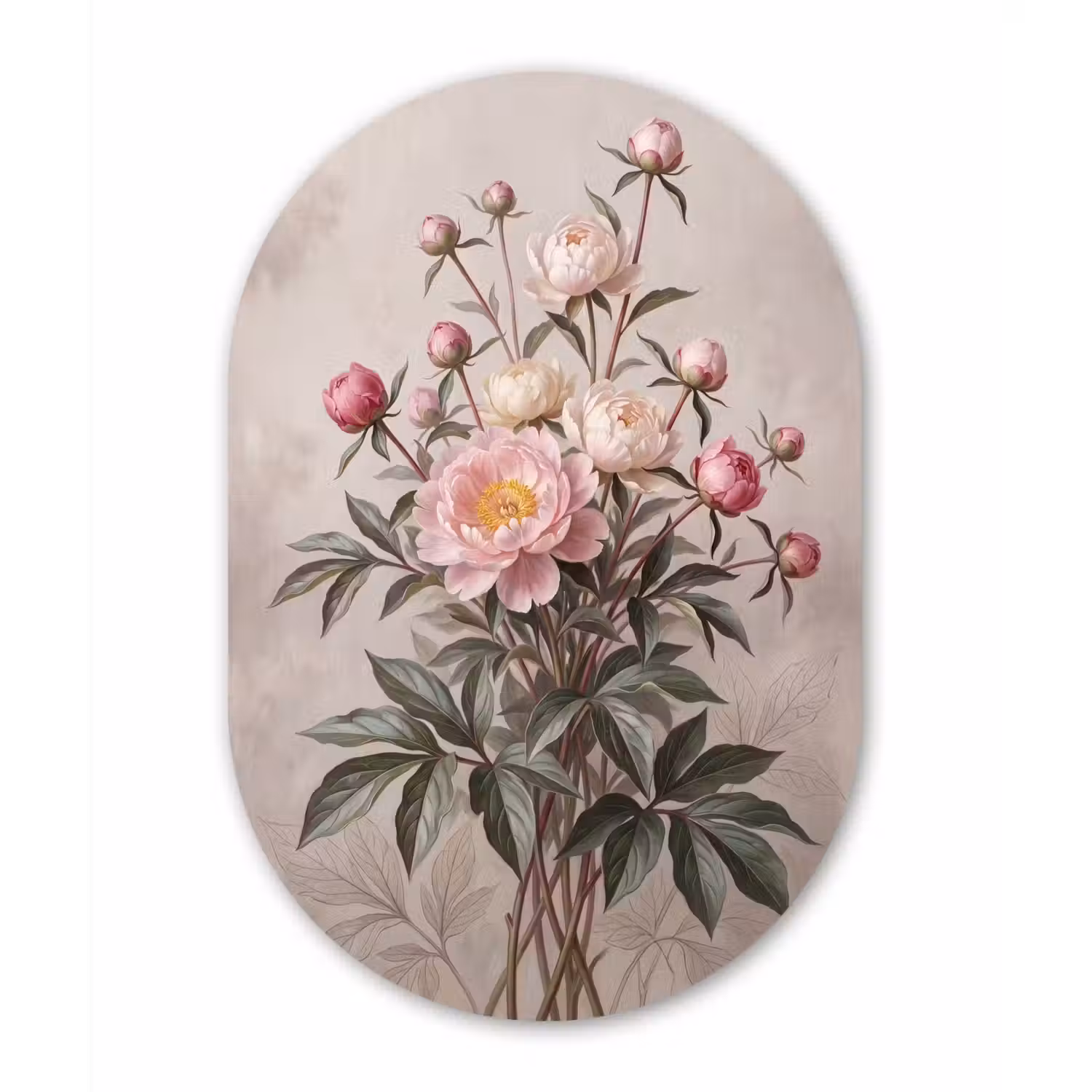 Pioenrozen - Boeket - Roze Wandcirkel Ovaal Aluminium middel -3d