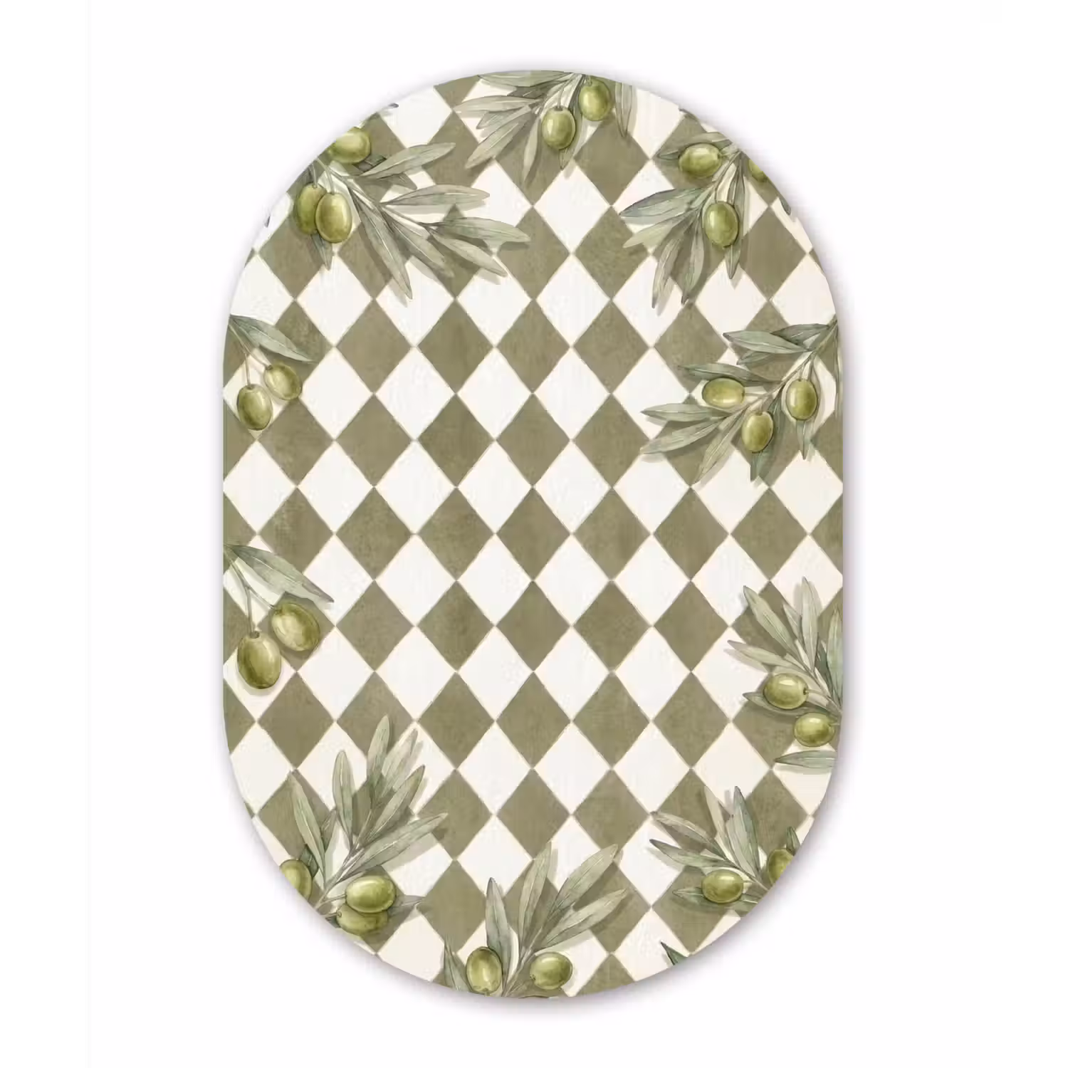 Plant - Olijftakken - Waterverf - Mediterraan - Groen Wandcirkel Ovaal Aluminium middel -3d