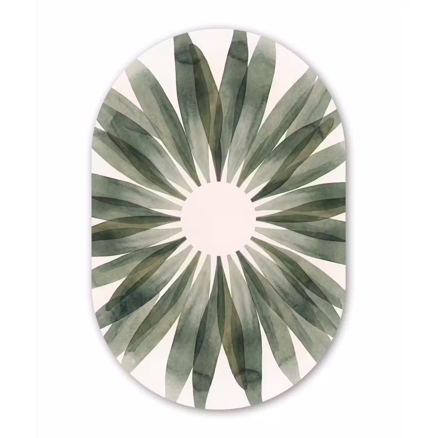 Planten - Abstract - Waterverf - Groen - Natuur Wandcirkel Ovaal Aluminium middel -3d