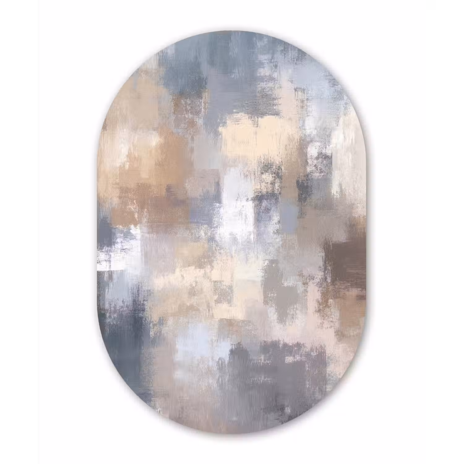 Penseelstreken - Schilderij - Beige Wandcirkel Ovaal Aluminium middel -3d
