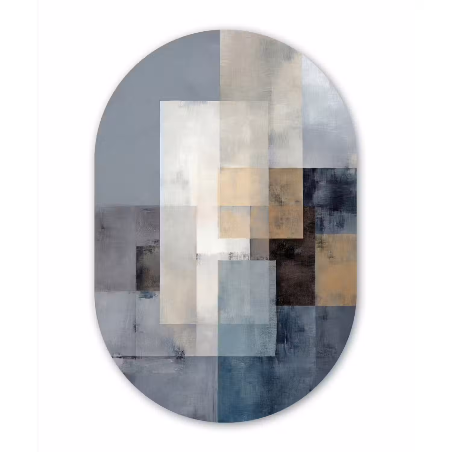 Rechthoeken - Abstract - Blauw Wandcirkel Ovaal Aluminium middel -3d