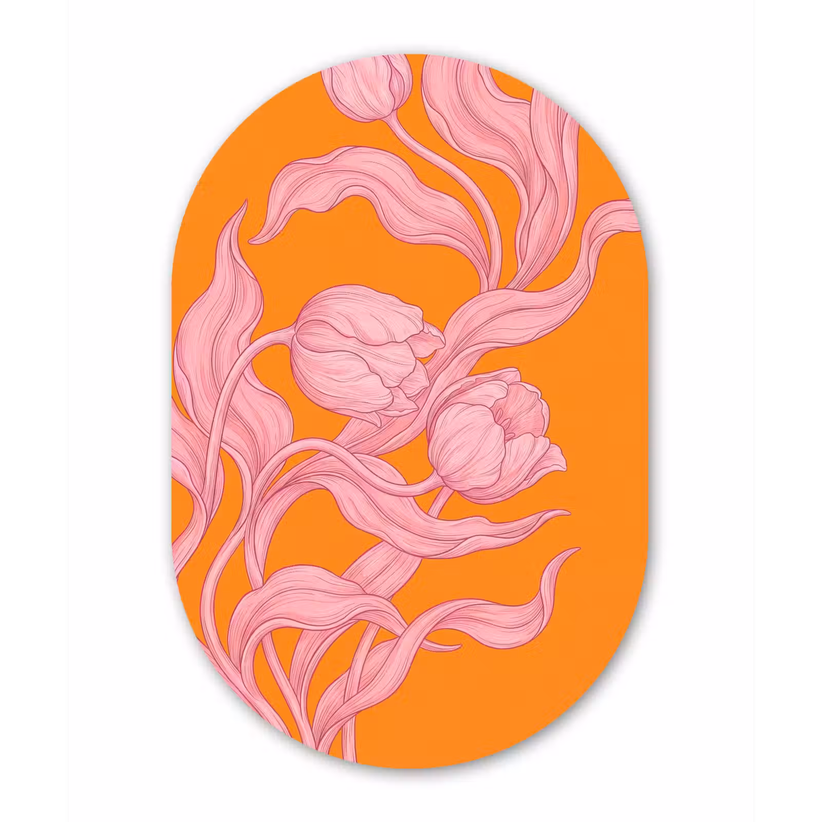Wandoval - Aluminium - Rosa Blumen – Modern - Roze bloemen - Modern Wandcirkel Ovaal Aluminium middel
