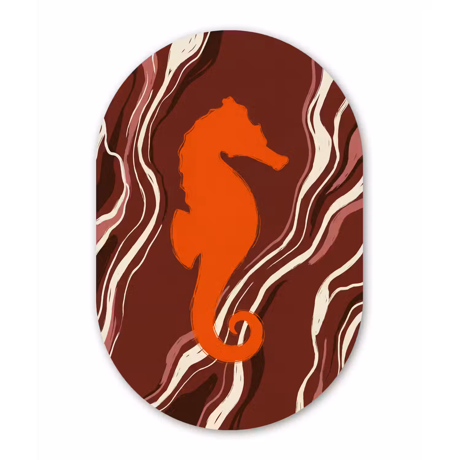 Zeepaardje - Golven - Zeeleven - Abstract - Oranje Wandcirkel Ovaal Aluminium middel -3d