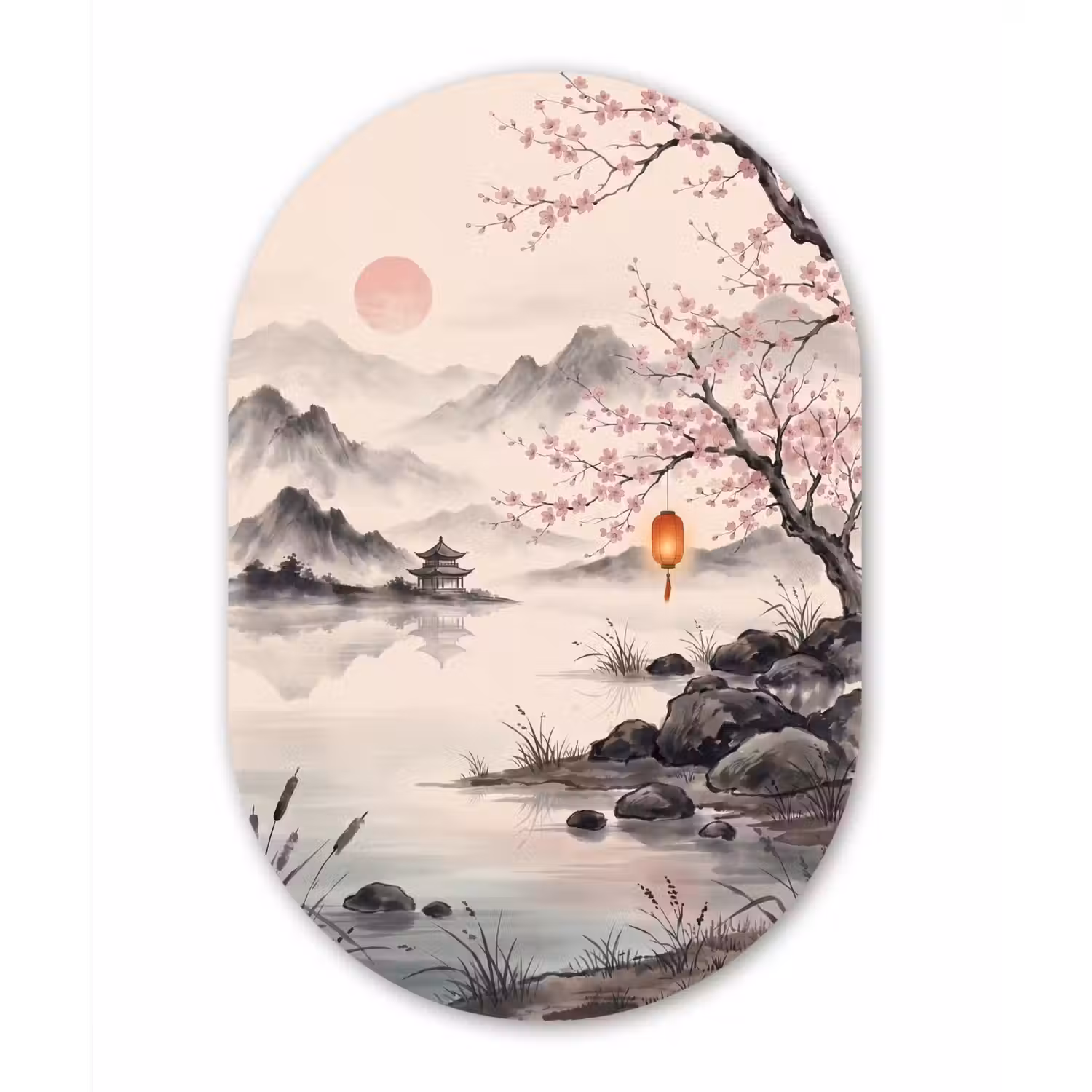 Zon - Japans - Traditioneel Wandcirkel Ovaal Aluminium middel -3d