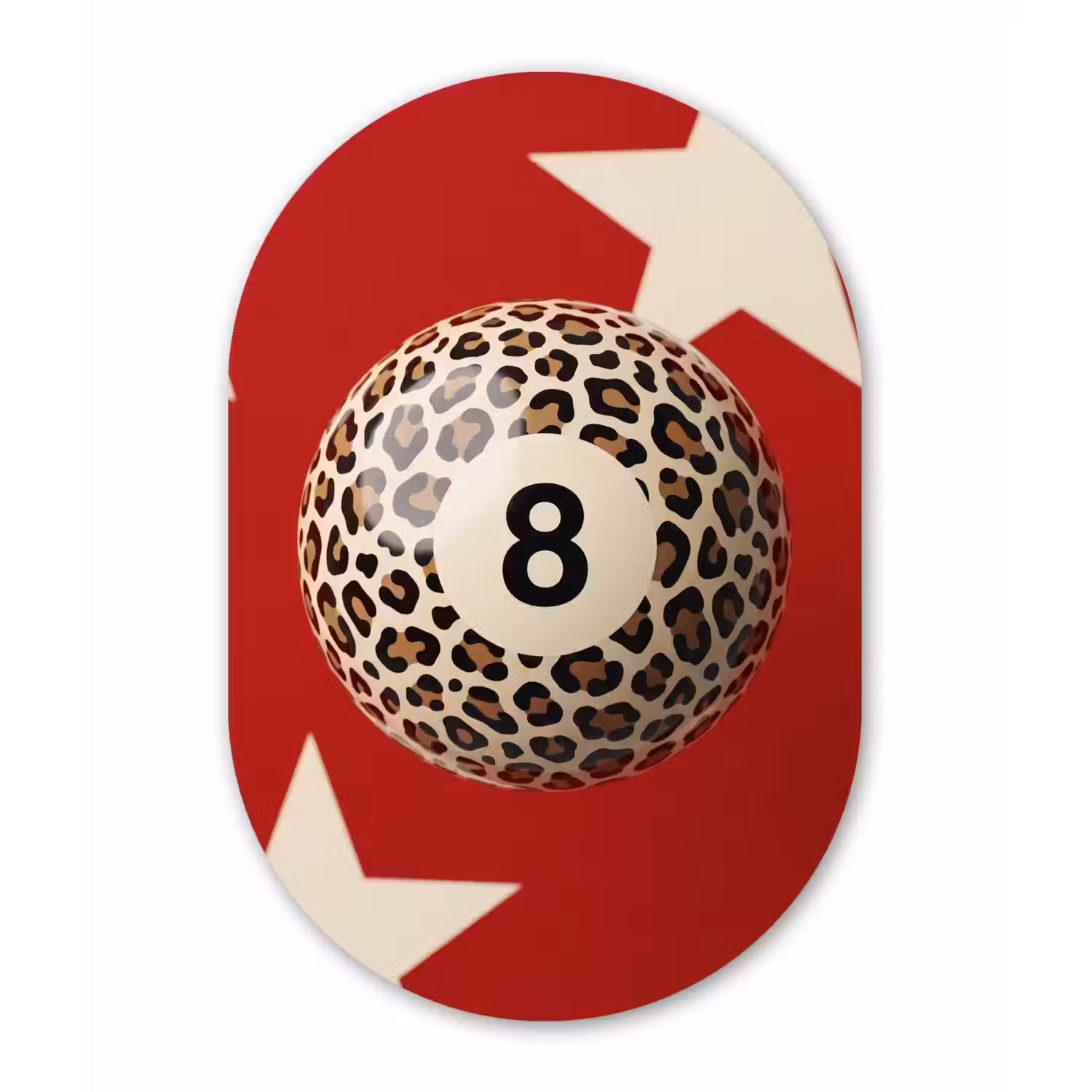 Spel - Dierenprint - Nummer 8 - Modern - Rood Wandcirkel Ovaal Aluminium middel -3d