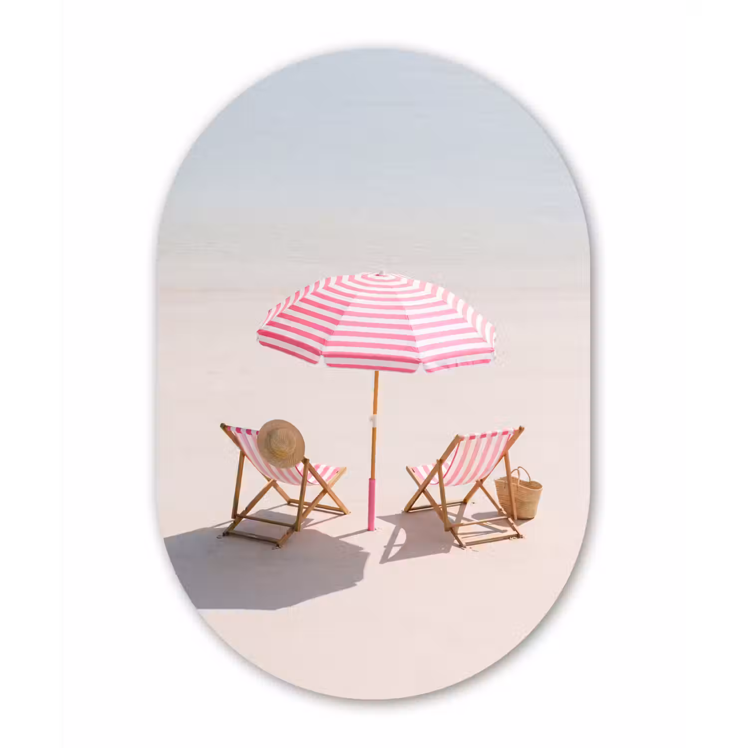 Strand - Parasol - Ligstoel - Zomer - Roze Wandcirkel Ovaal Aluminium middel -3d