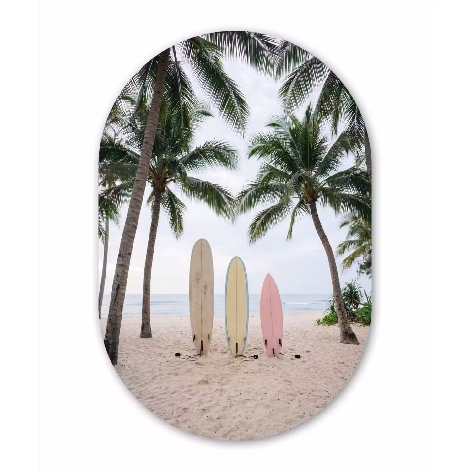 Surfboard - Palmbomen - Kleurrijk Wandcirkel Ovaal Aluminium middel -3d