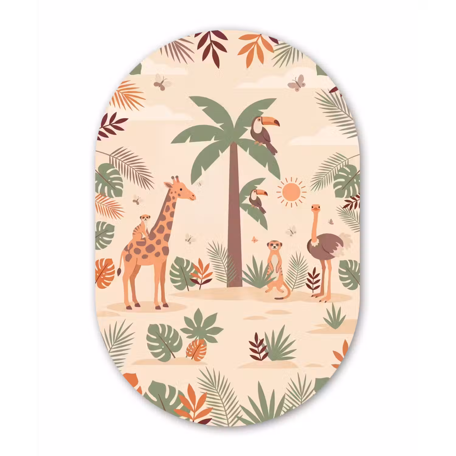Dieren - Tropisch - Safari - Kleurrijk Wandcirkel Ovaal Aluminium middel -3d