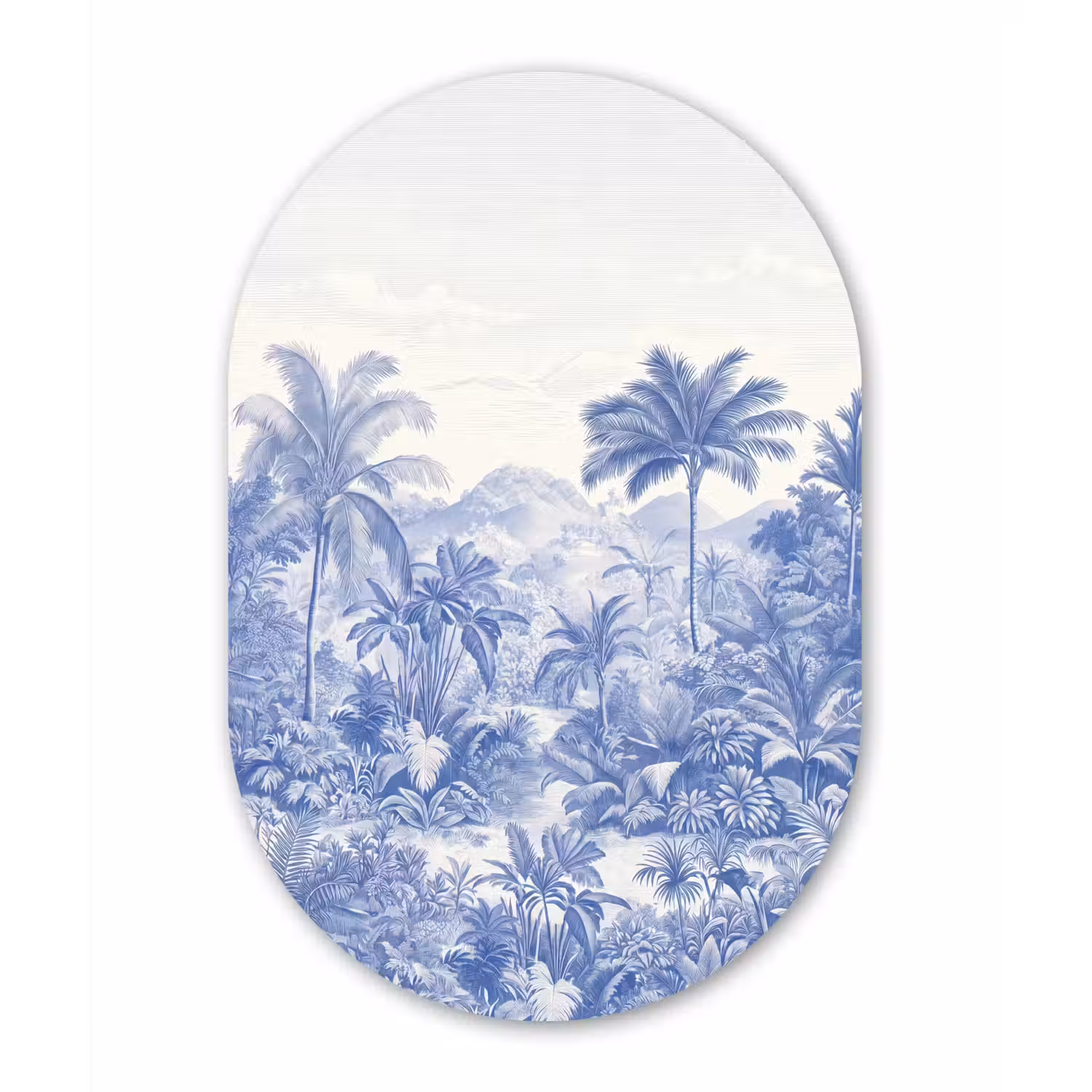 Tropisch - Jungle - Blauw Wandcirkel Ovaal Aluminium middel -3d