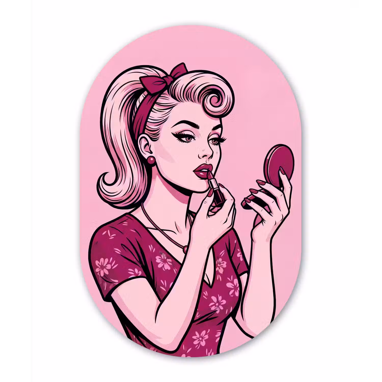 Vintage - Vrouw - Roze Wandcirkel Ovaal Aluminium middel -3d