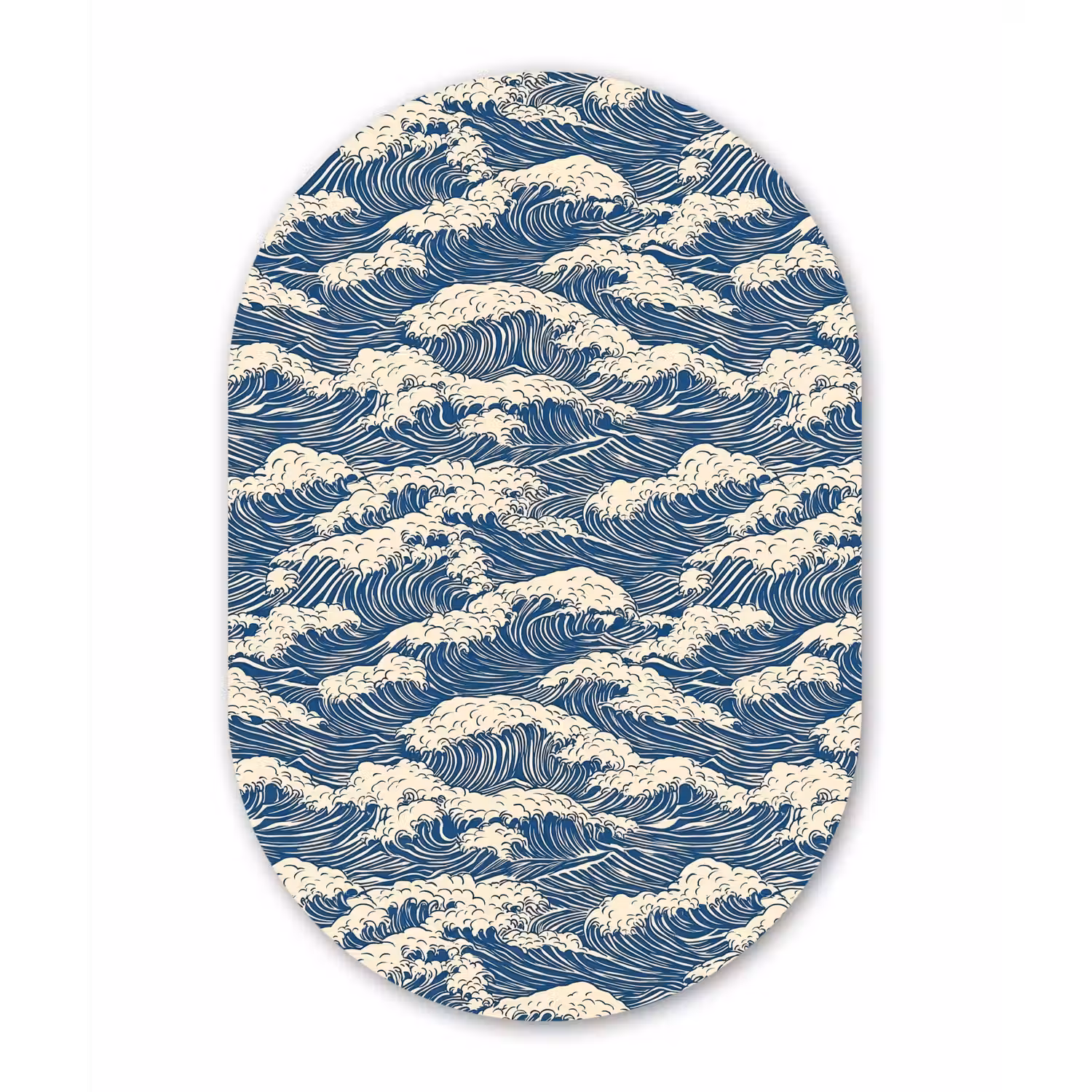 Golven - Klassiek - Blauw Wandcirkel Ovaal Aluminium middel 839 -3d