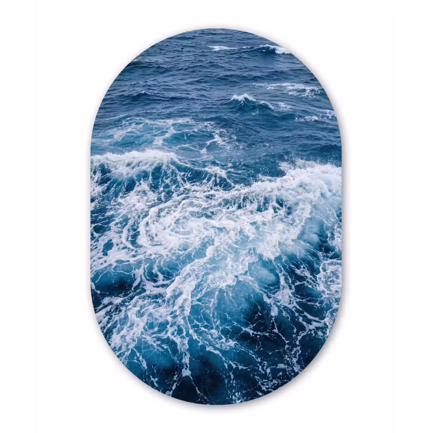 Golven - Oceaan - Blauw Wandcirkel Ovaal Aluminium middel -3d