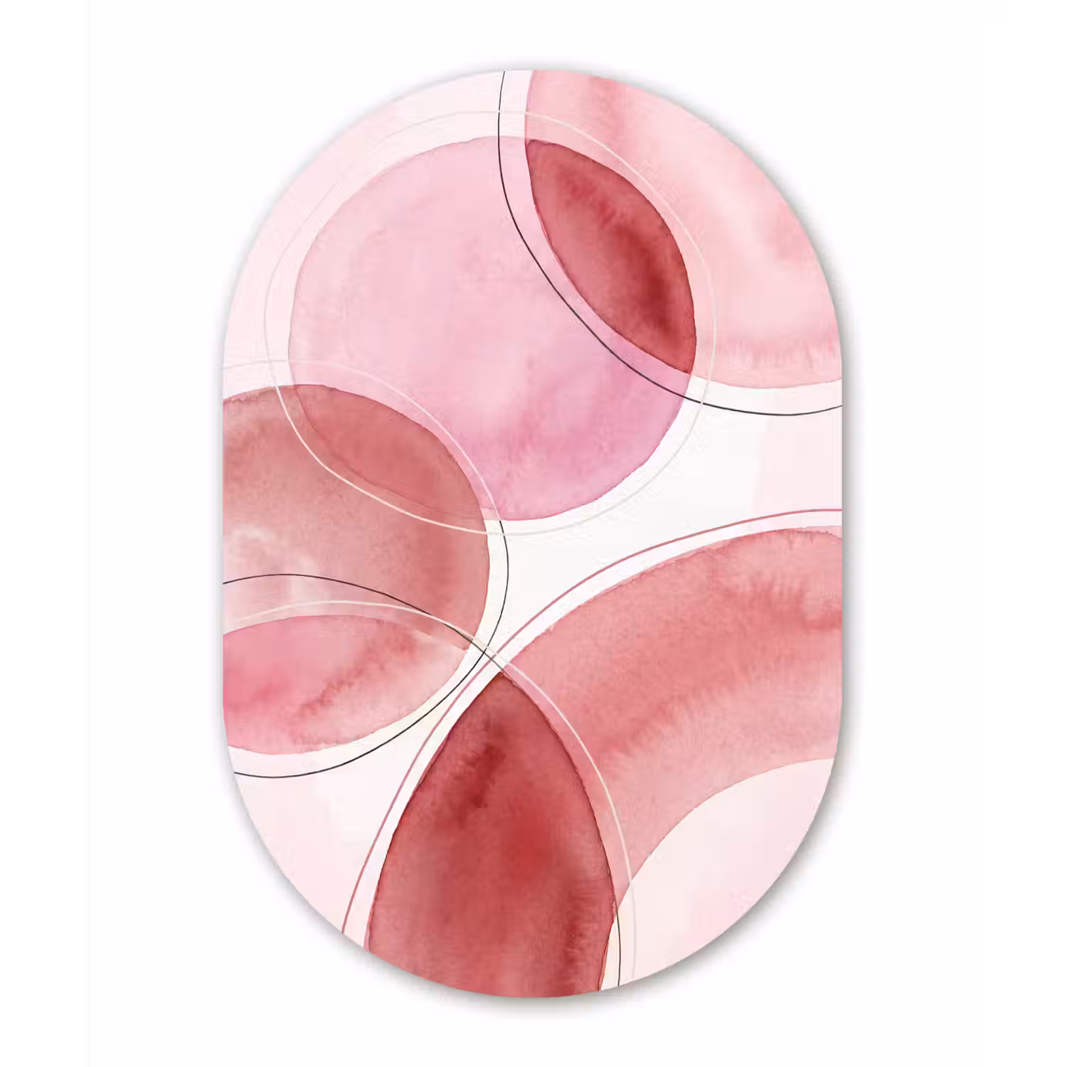 Abstract - Cirkels - Modern - Roze - Kunst Wandcirkel Ovaal Aluminium middel -3d