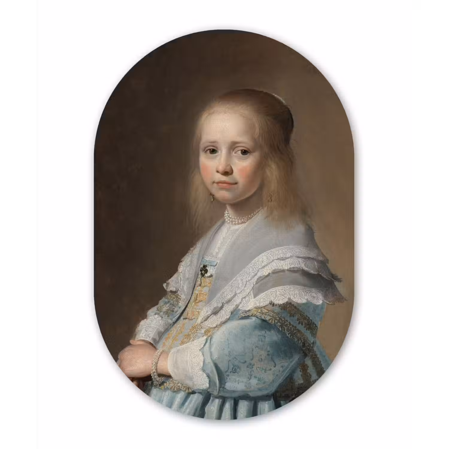 Portret van een meisje in het blauw - Schilderij van Johannes Cornelisz. Verspronck Wandcirkel Ovaal Forex klein -3d