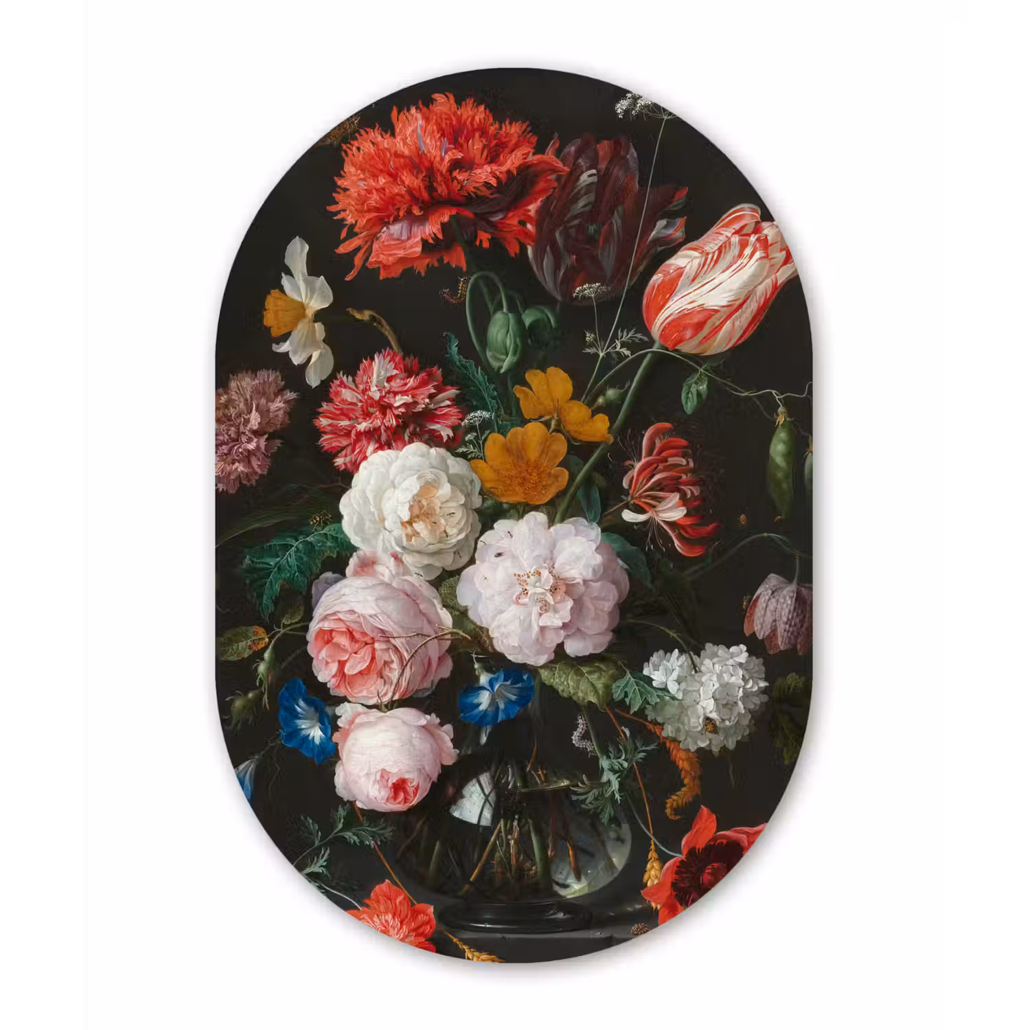 Stilleven met bloemen in een glazen vaas - Schilderij van Jan Davidsz. de Heem Wandcirkel Ovaal Forex klein -3d