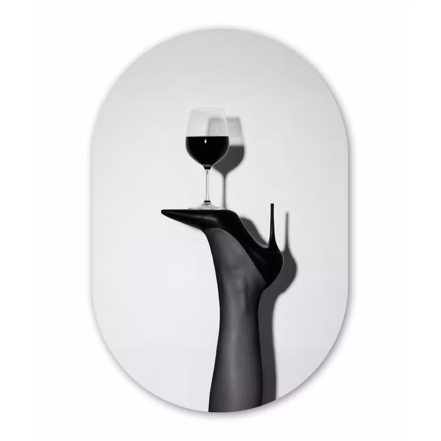 Hak - Wijn - Minimalistisch - Zwart Wandcirkel Ovaal Glas middel -3d