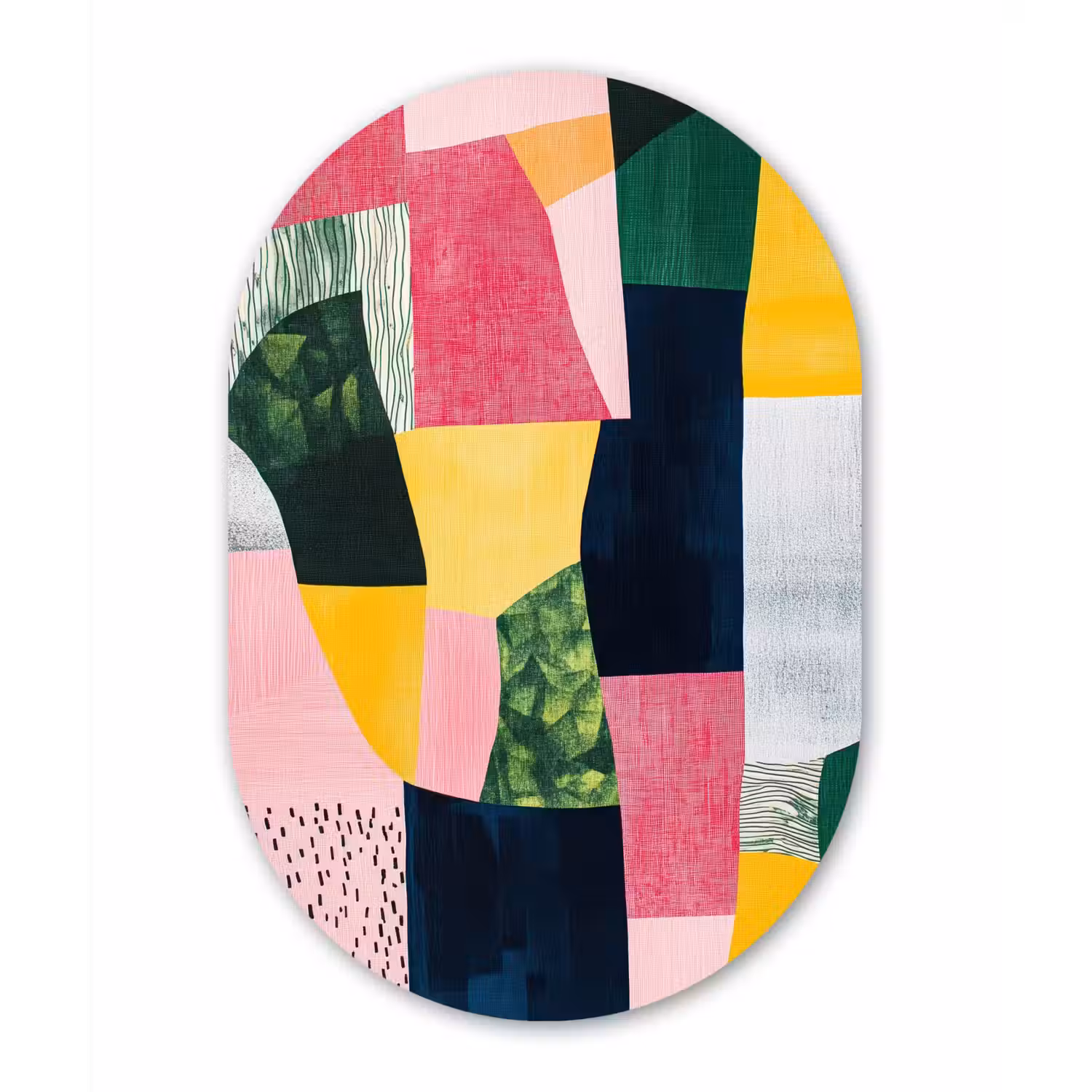 Abstract - Roze - Lappen - Vormen - Geel Wandcirkel Ovaal Glas middel -3d