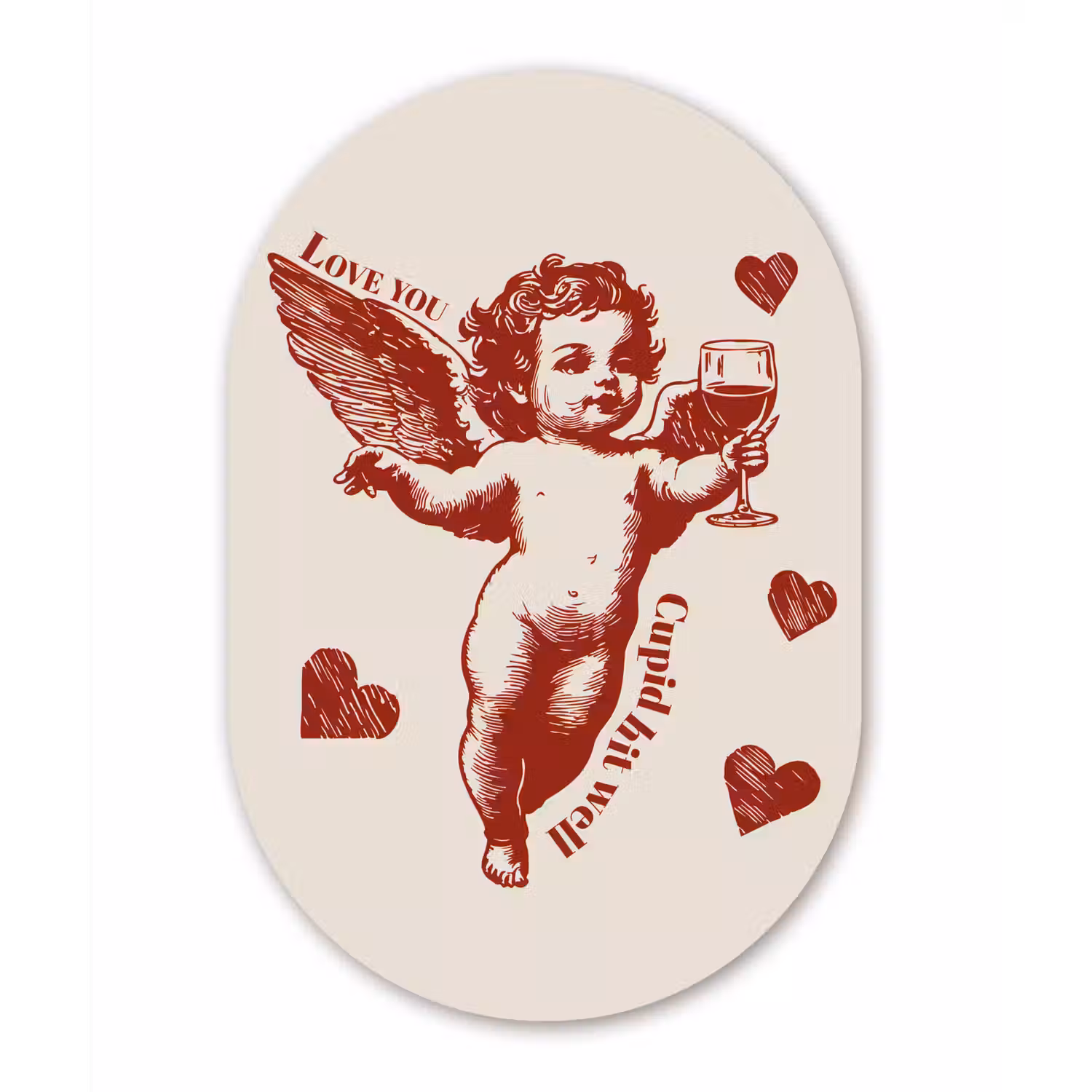 Cupido - Hartjes - Rood - Klassiek Wandcirkel Ovaal Glas middel -3d