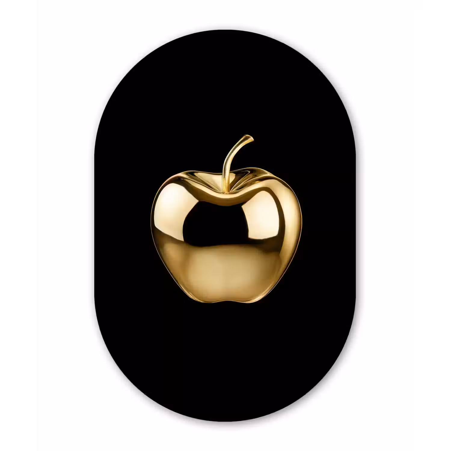 Appel - Goud - Chrome - Zwart Wandcirkel Ovaal Glas middel -3d