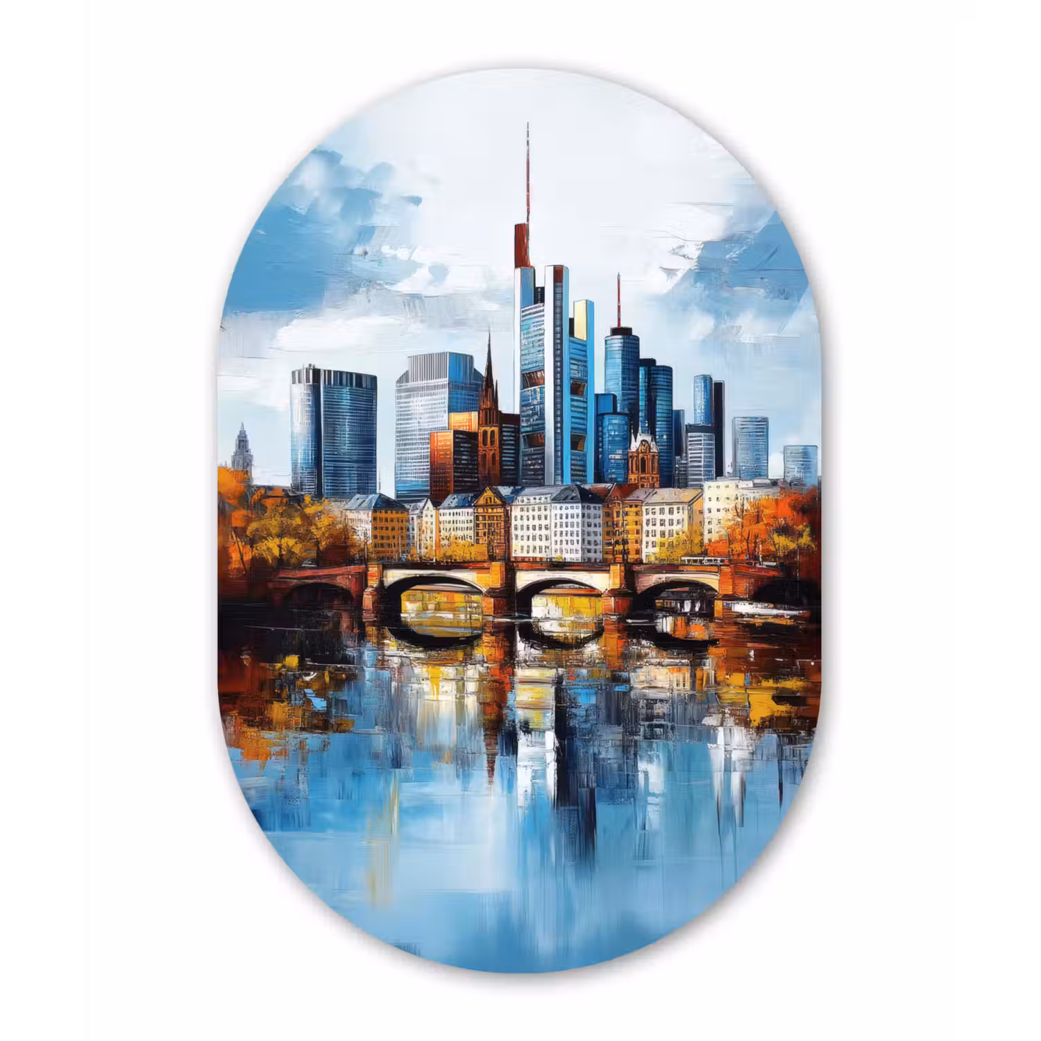 Bomen Frankfurt- Stad - Skyline - Brug Wandcirkel Ovaal Glas middel -3d
