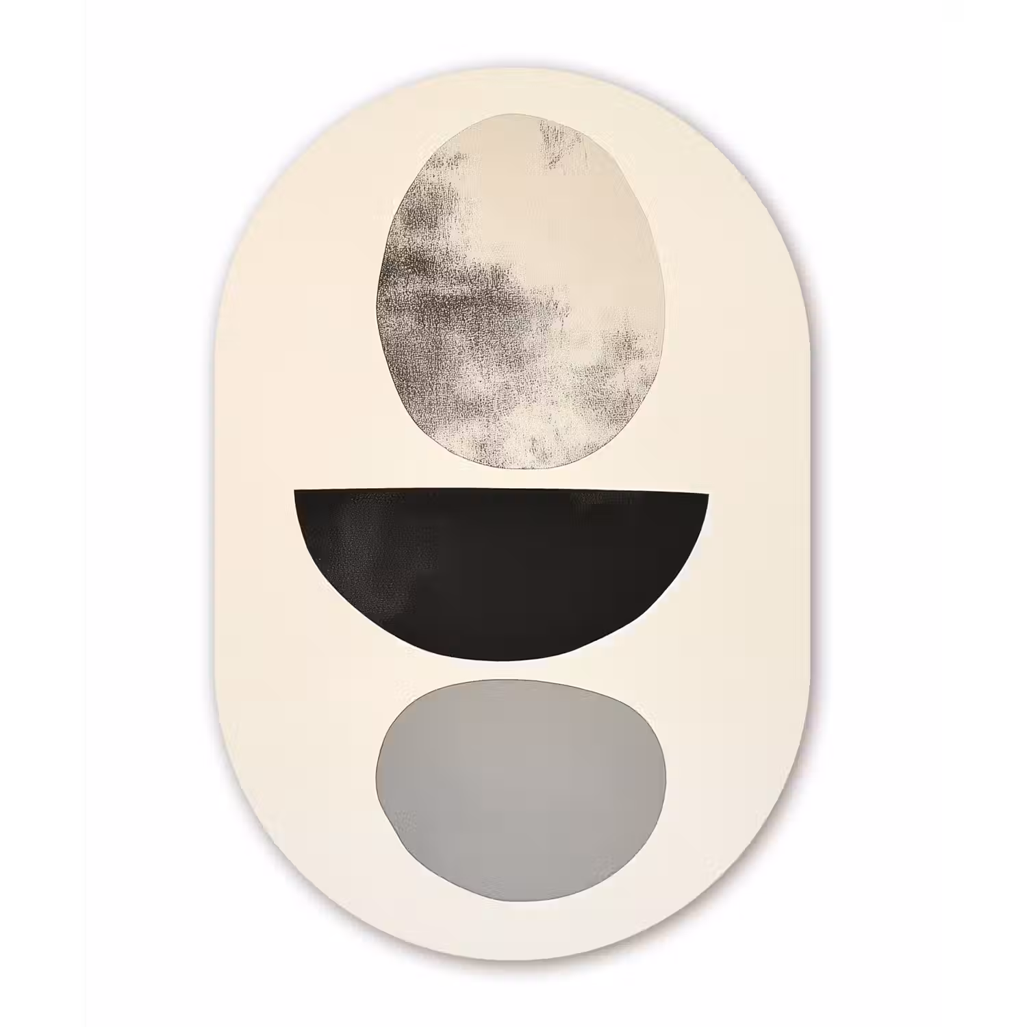 Beige - Japandi - Wabi sabi Wandcirkel Ovaal Glas middel -3d