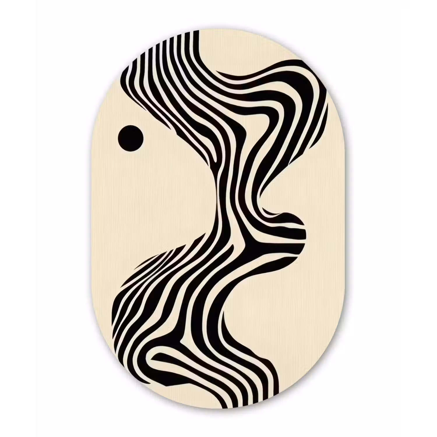 Beige - Lijnen - Golvend - Abstract Wandcirkel Ovaal Glas middel -3d