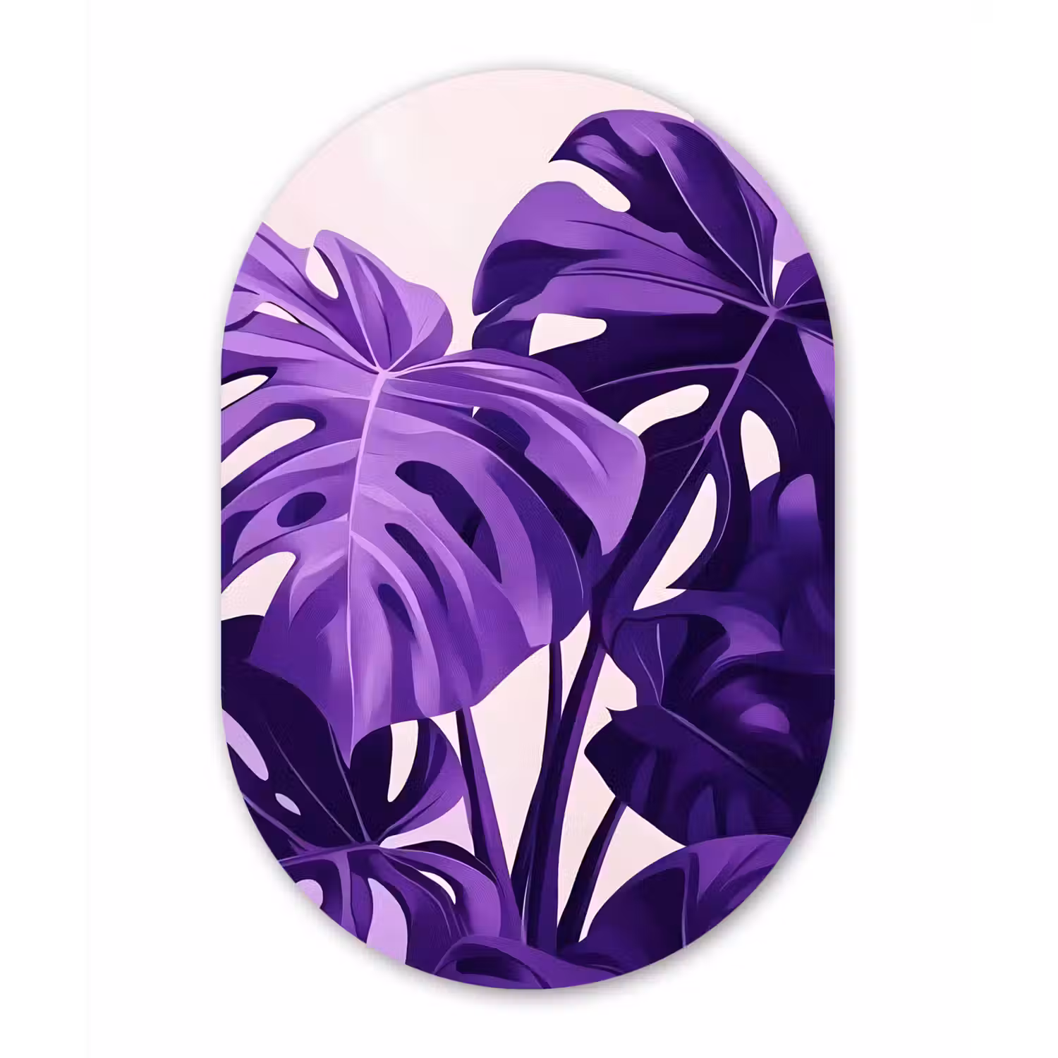 Bladeren - Paars - Tropisch - Abstract Wandcirkel Ovaal Glas middel -3d
