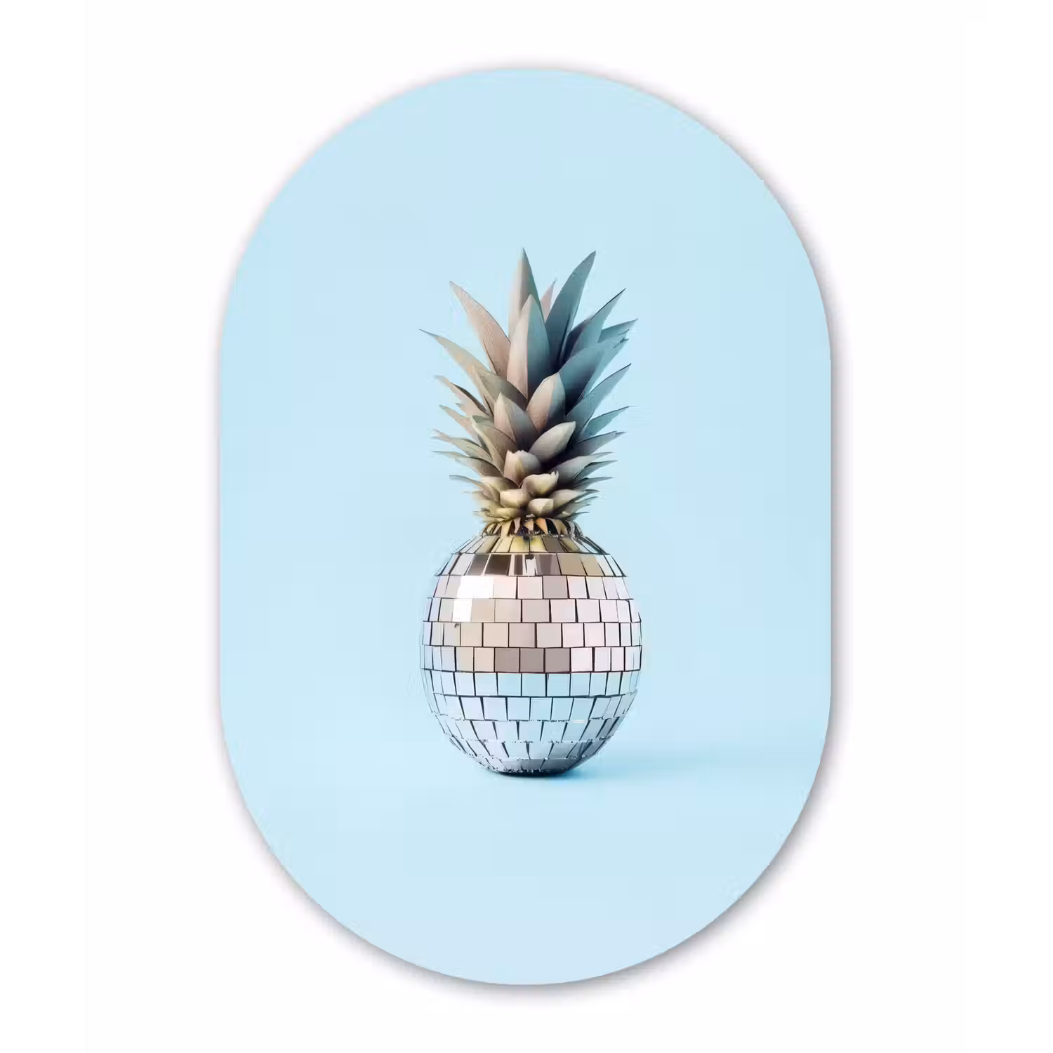 Blauw - Ananas - Disco - Discobal Wandcirkel Ovaal Glas middel -3d