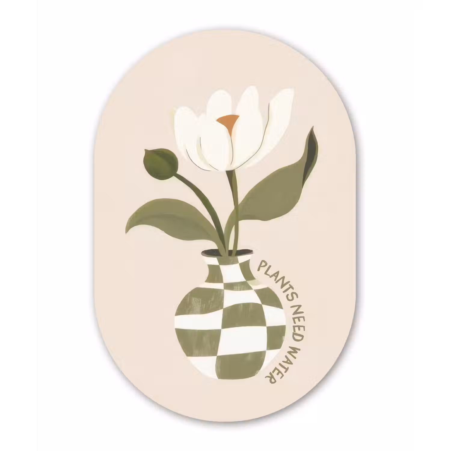 Bloem - Wit - Vaas - Quote Wandcirkel Ovaal Glas middel -3d