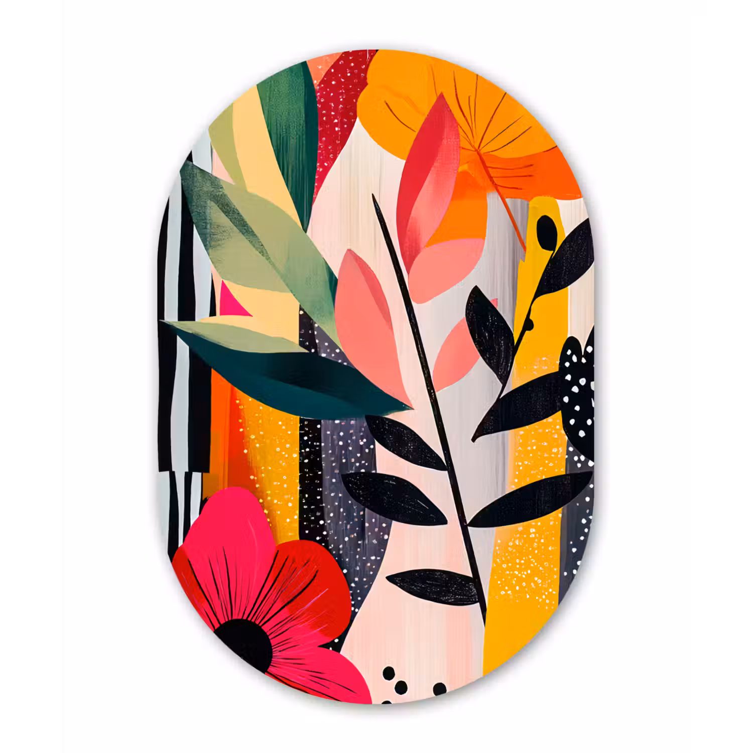 Bloemen - Bladeren - Abstract - Kleurrijk Wandcirkel Ovaal Glas middel -3d
