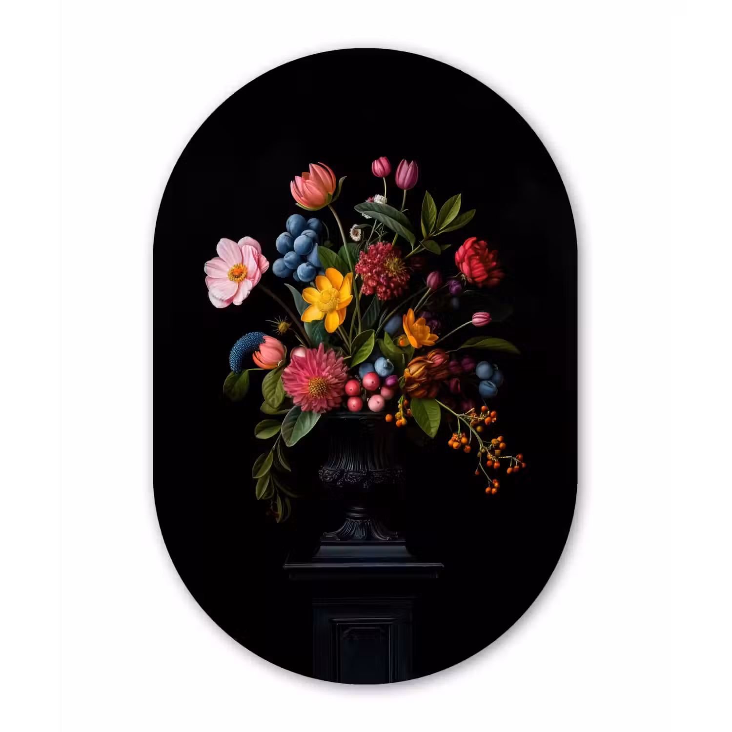 Bloemen - Vrolijk - Vaas Wandcirkel Ovaal Glas middel -3d