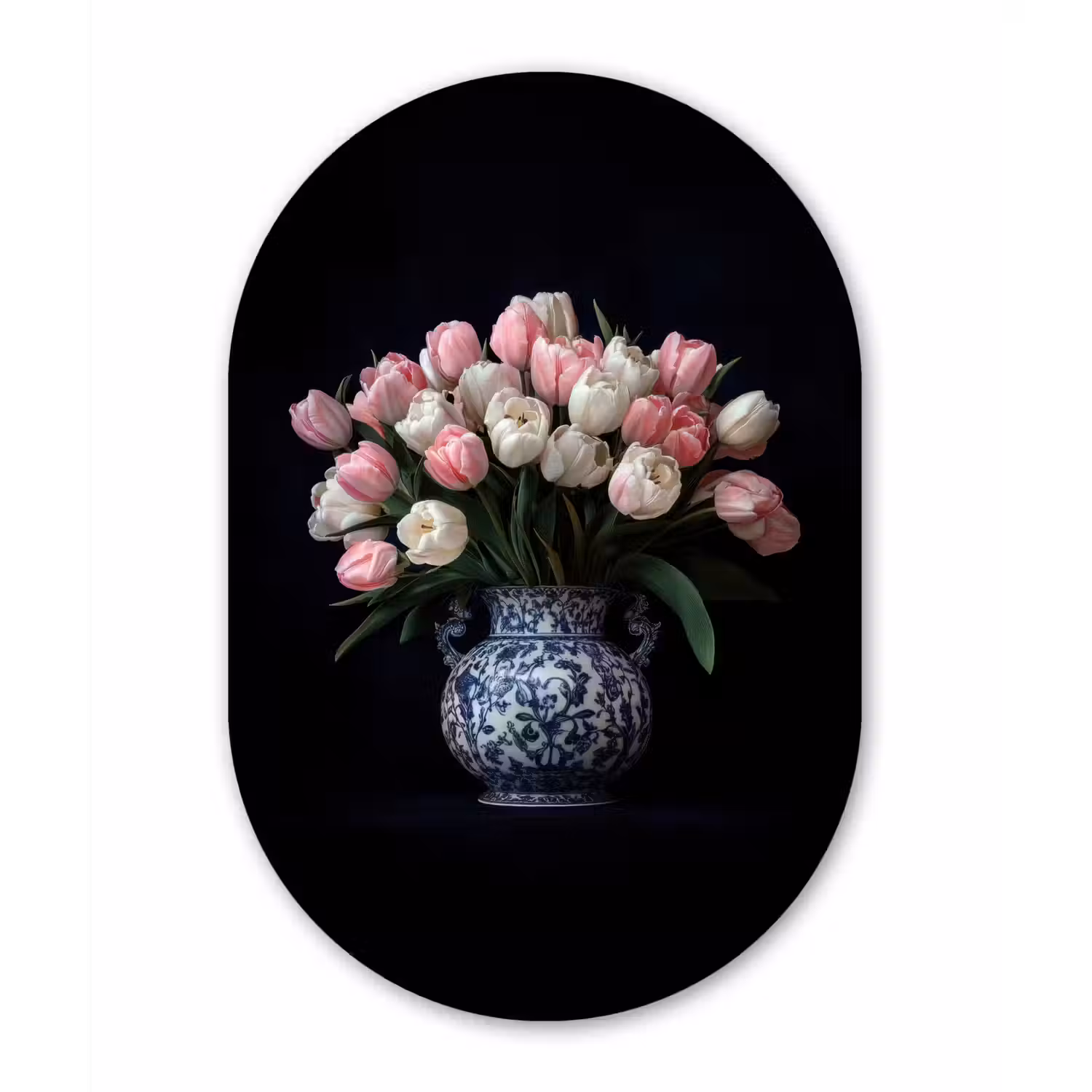Bloemen - Roze - Tulpen - Vaas Wandcirkel Ovaal Glas middel -3d